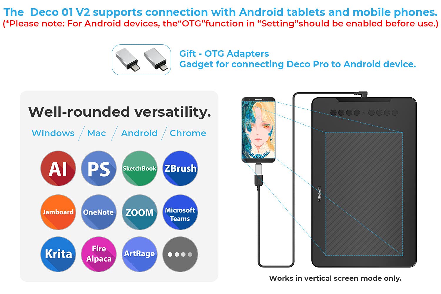 Xppen Deco 01 V2 Drawing Tablet 10X6.25 Inch Graphics Tablet Digital Drawing Tablet For Chromebook With Battery-Free Stylus And
