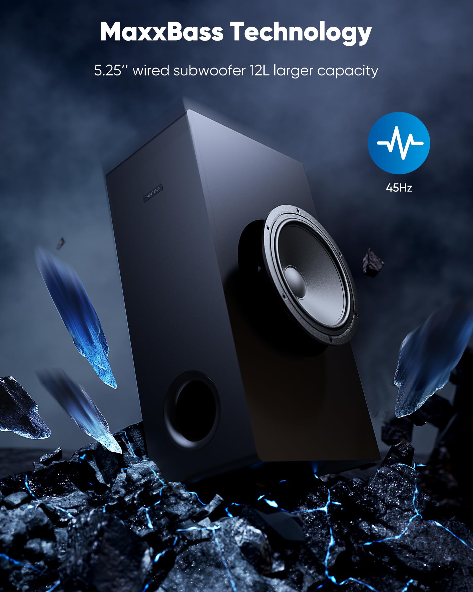 Infitbo Sound Bar For Smart Tv 2.1Ch 190W Peak Power Soundbar With Subwoofer Detachable 2 In 1 Bt 5.4 Newest Surround Sound Syst