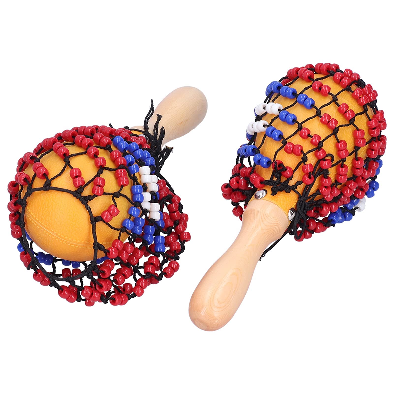 2Pcs Tambourine Sand Hammer Shakers Bead Net Wooden Handles Rattle Hand Percussion Musical Instrument for Party Games