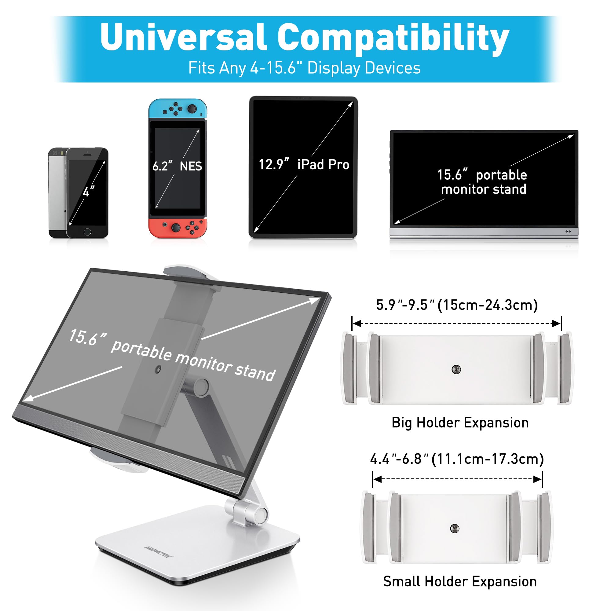 AboveTEK Business Kiosk Aluminum Tablet iPad Stand, 360� Swivel Tablet & Phone Holders for Any 4' 15.6' Display Tablets/Cell Phones/Portable Monitor, Sturdy for Store POS Office (Silver)