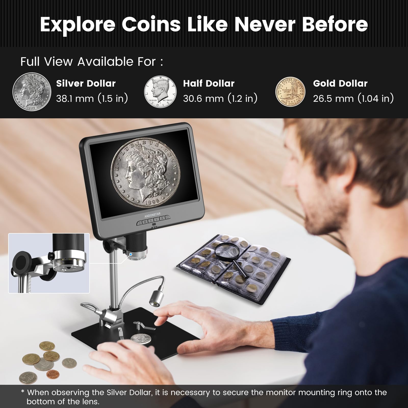 Andonstar Ad210 10.1 Inch Lcd Digital Microscope For Adults, Soldering Microscope For Electronics Repair, Coin Microscope Camera