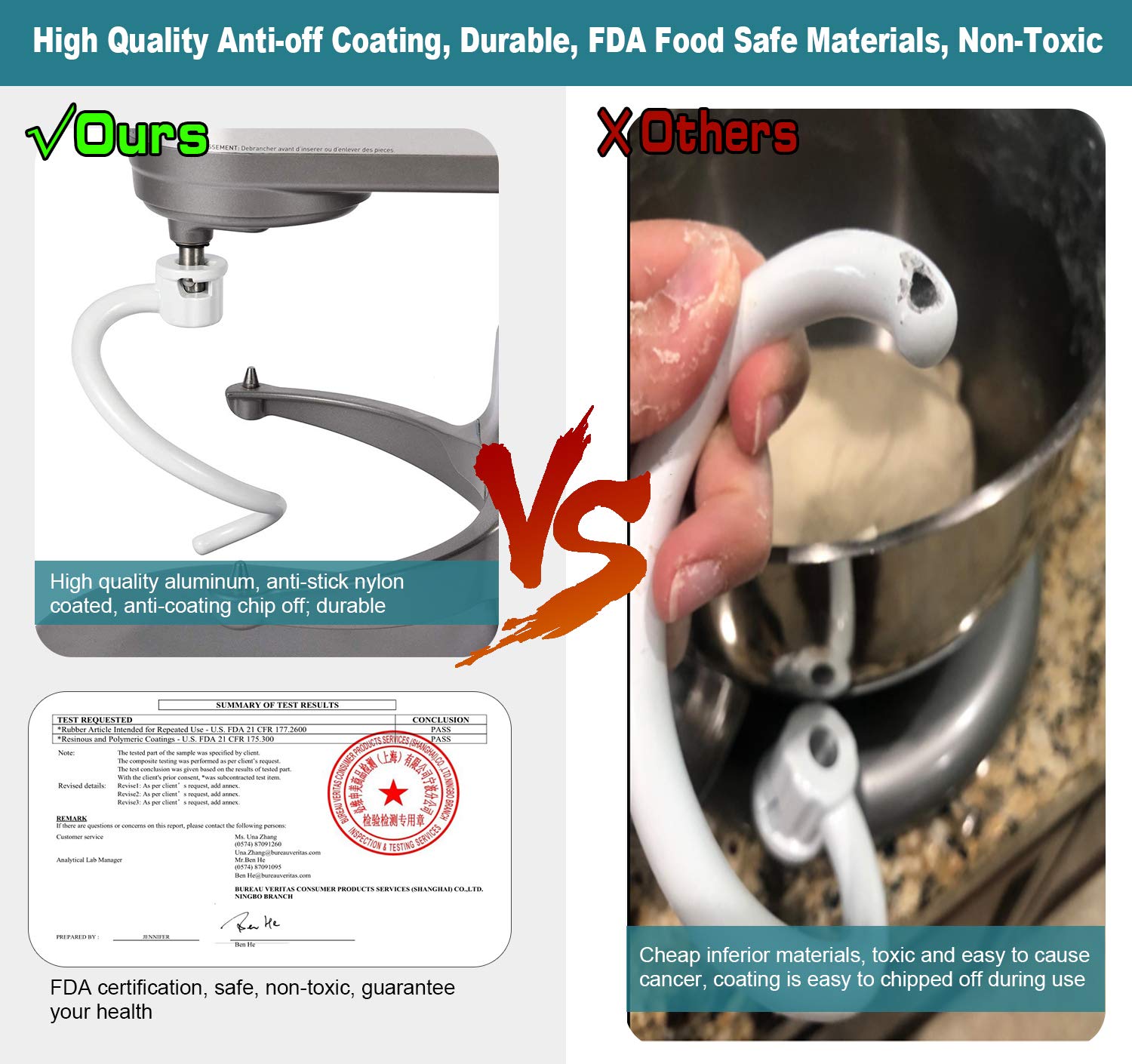 Coated Spiral Dough Hook For Kitchenaid 6Qt Pro 600 Series Bowl Lift Stand Mixer   Metal 6 Quart Dough Hook Attachment For Kp26M