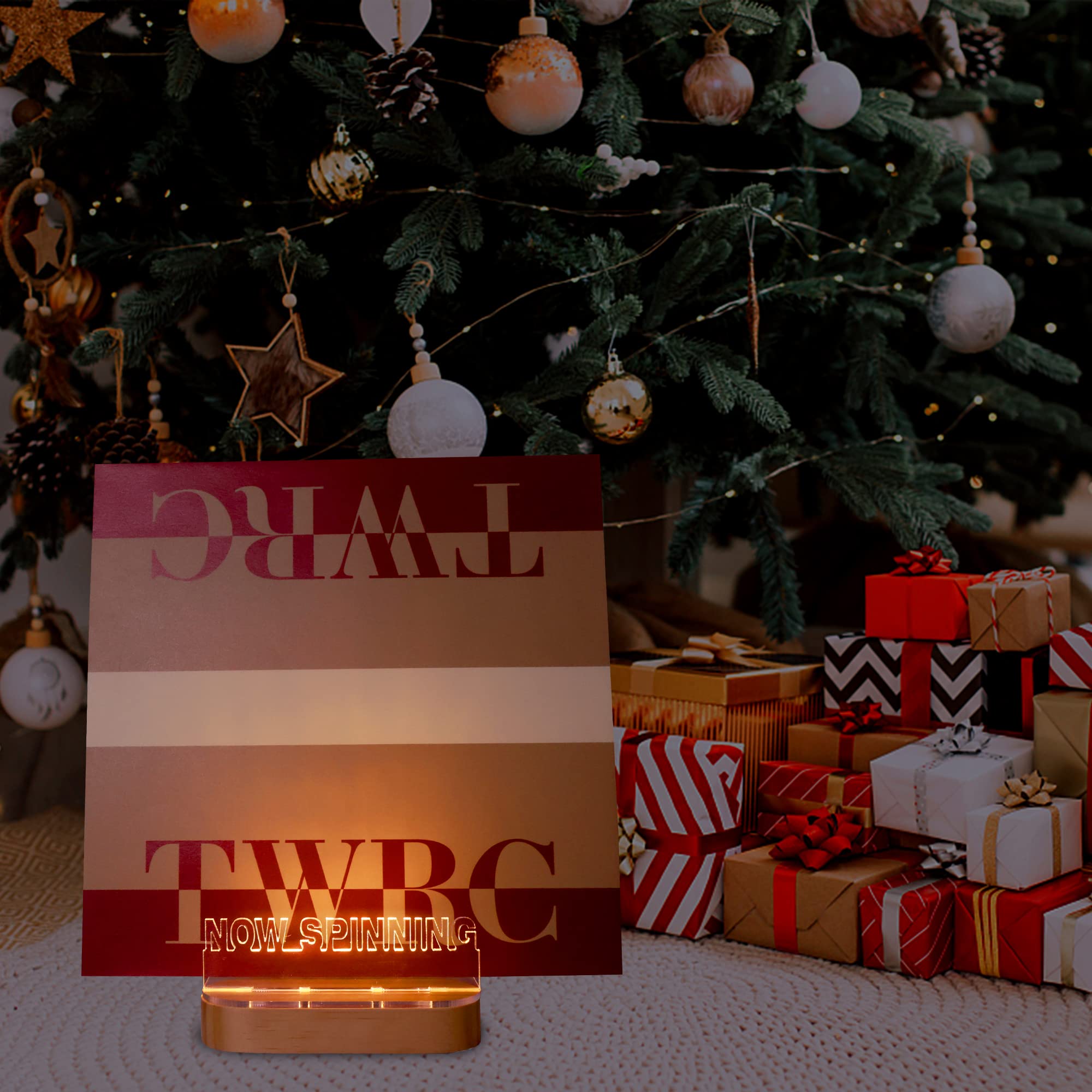 Ammonite Light Up Now Spinning Vinyl Record Stand, Now Playing Record Stand Wooden Acrylic Holder For Vinyl Album Display And St