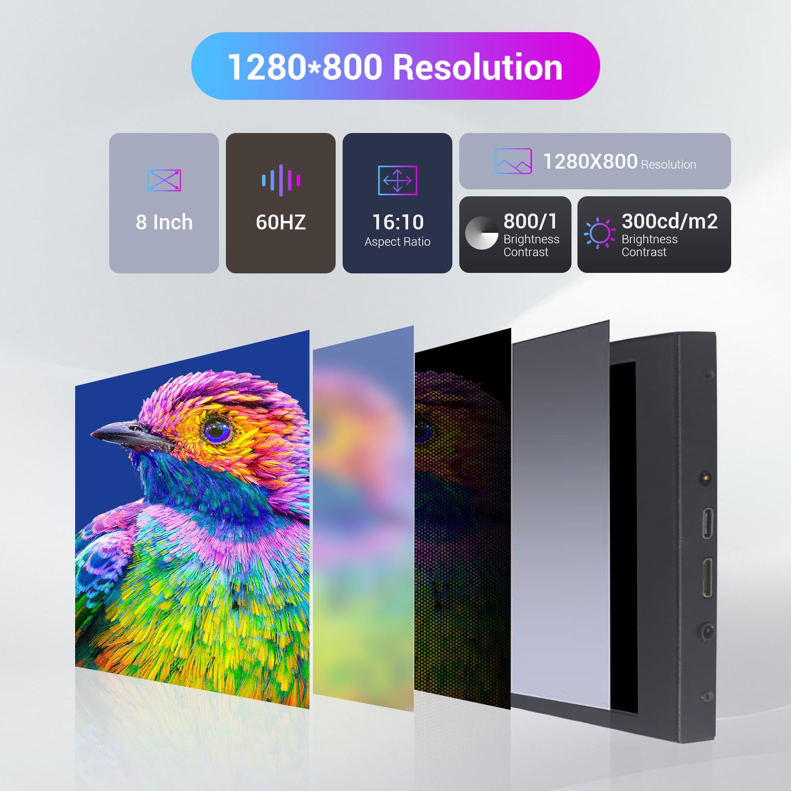 Viewmei Touch Screen Monitor Portable Monitor, 8 Inch Mini Hdmi Screen Display,1280 * 800 Resolution Laptop Monitor For Pc Lapto