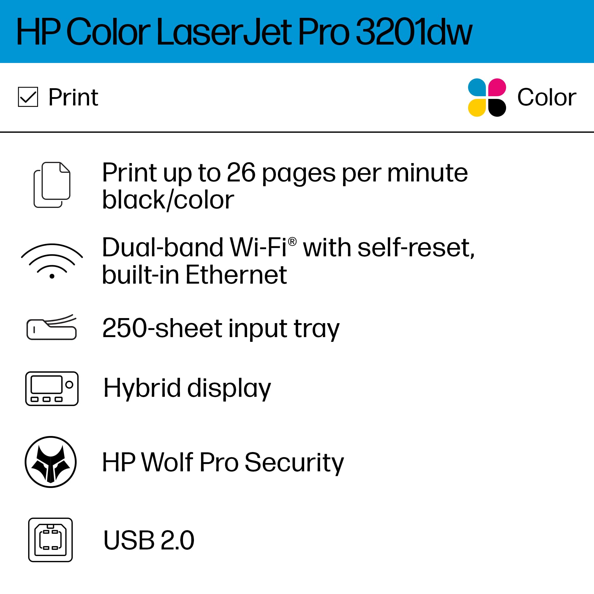 HP Color Laserjet Pro 3201dw Wireless Color Laser Printer, Office Printer, Duplex, Best for Office (499Q9F)