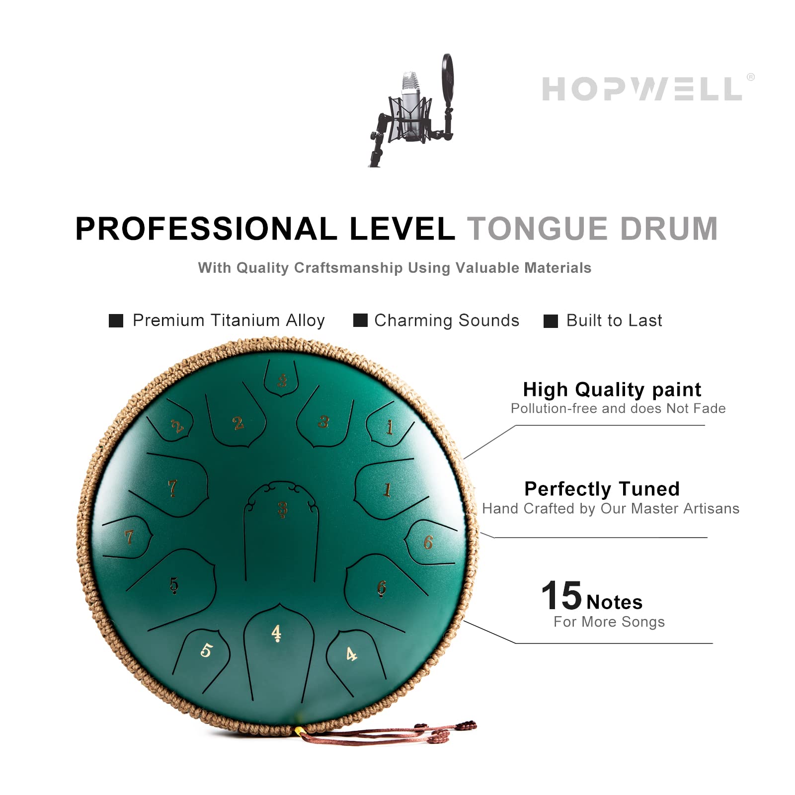 Steel Tongue Drum   Hopwell 15 Note 14 Inch Tongue Drum   Hand Pan Drums With Music Book, Steel Handpan Drum Mallets And Carry B