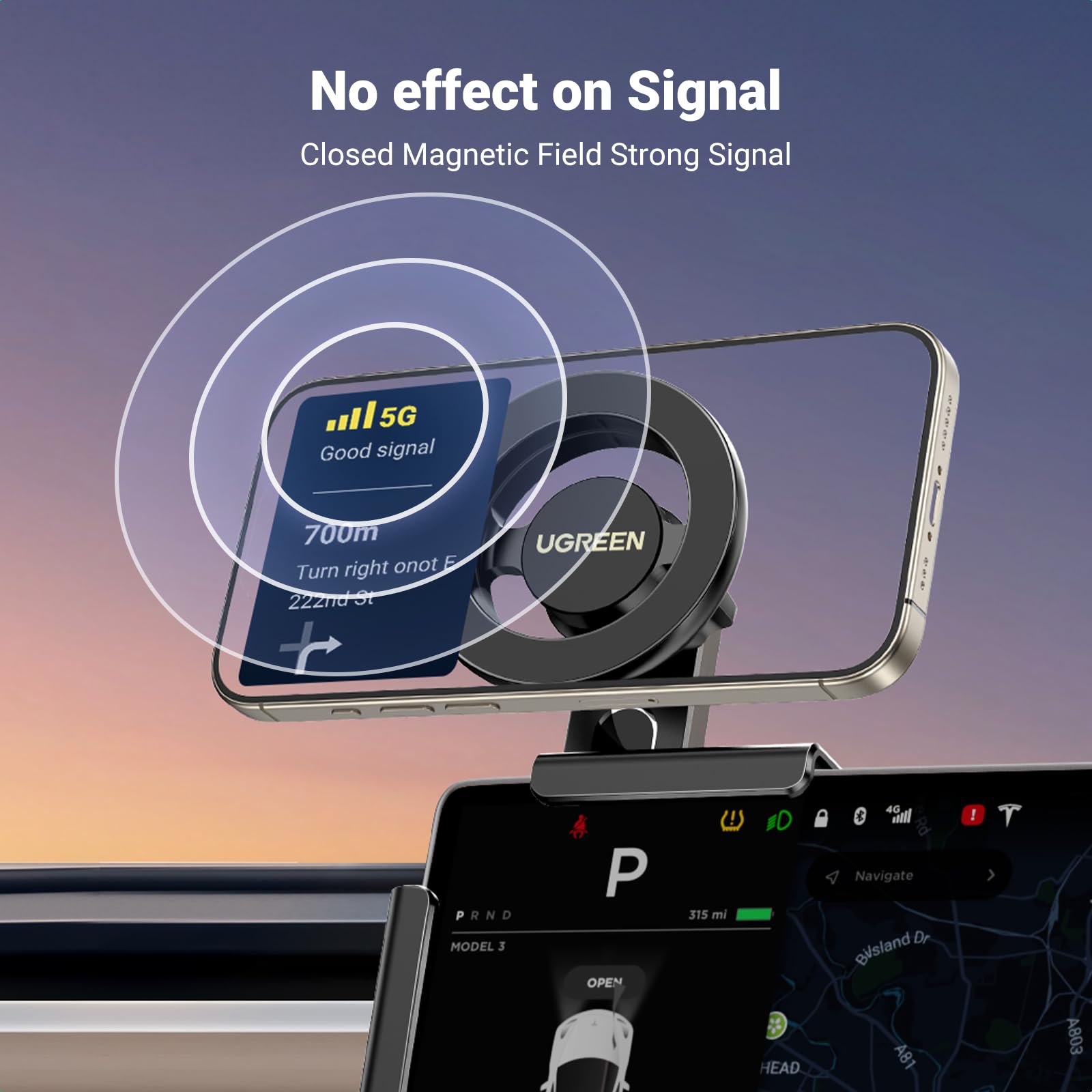 Ugreen Phone Holder For Tesla Model 3 Y Magsafe Magnetic Phone Mount Holder Strongest Magnet Power Compatible With Iphone 16 15