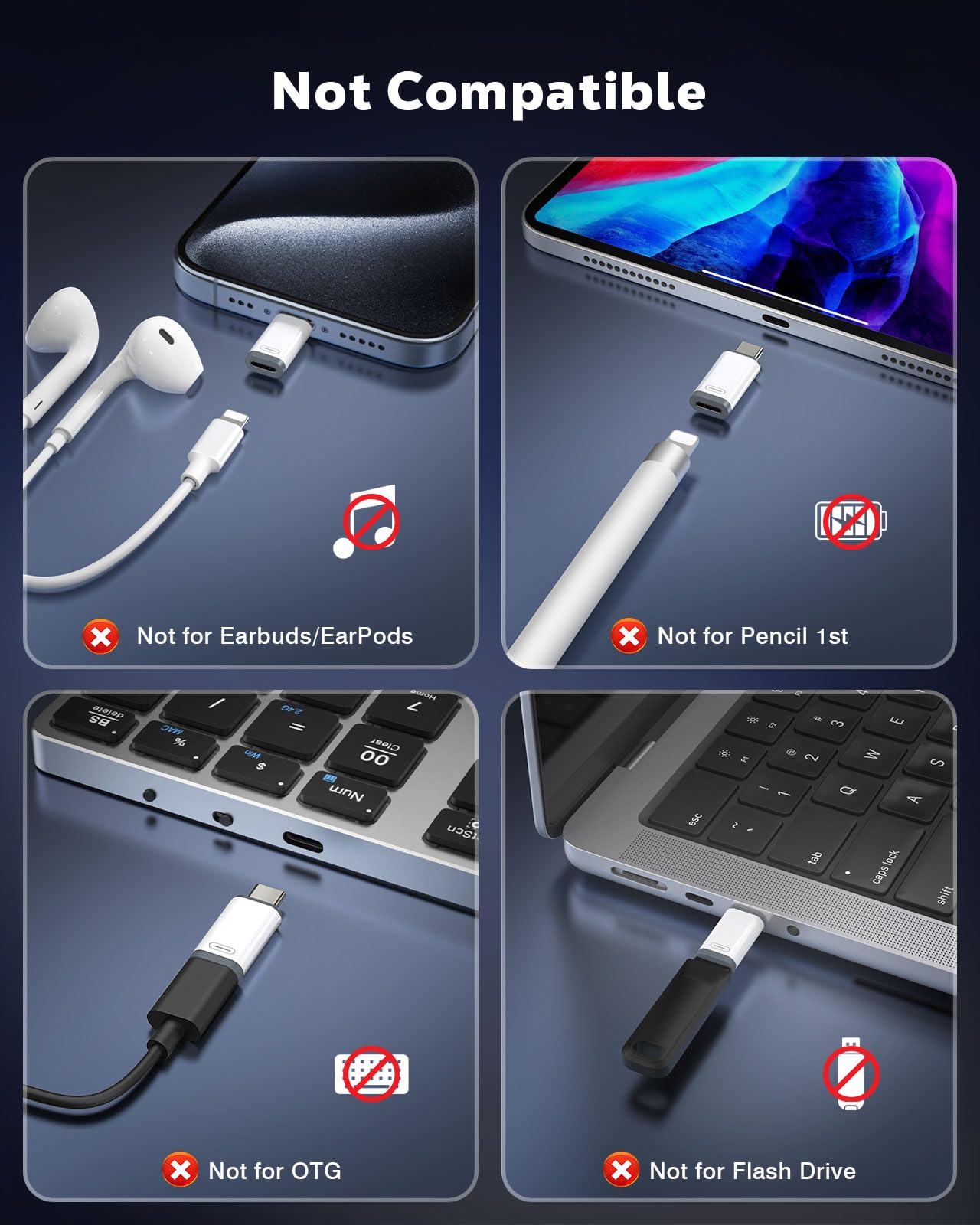 Moko Lightning To Usb C Adapter 2Pack, Not For Lightning Earbuds/Headphones/Audio/Otg, Usb C To Lightning Adapter For Iphone 15/