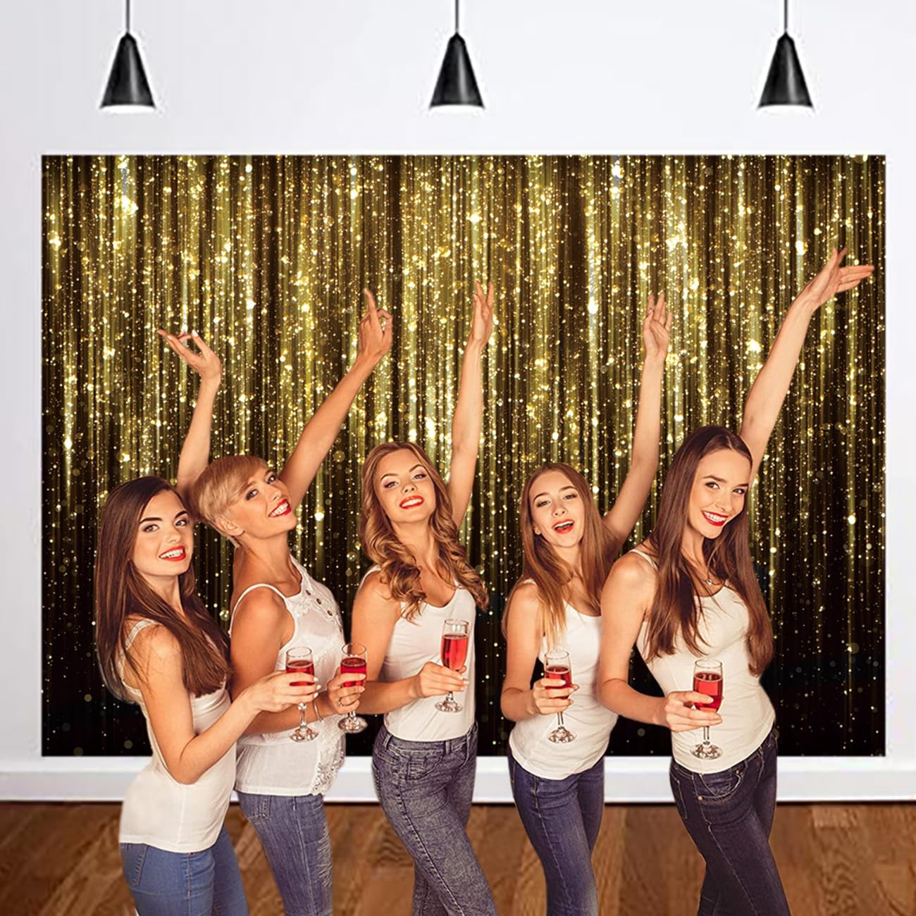Maqtt 10X8Ft Golden Tassels Flash Merry Christmas And New Year'S Party Gold Tassels Decorate Birthday Party Photo