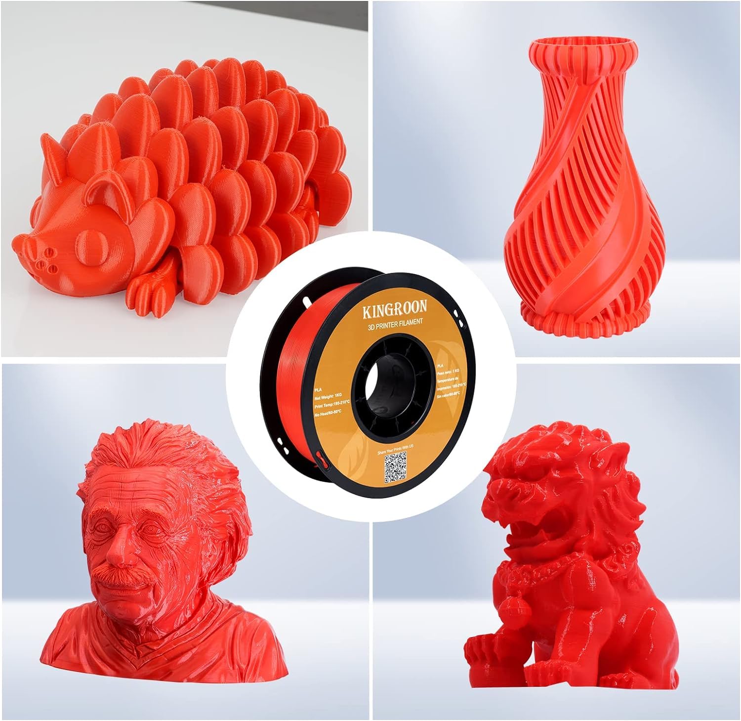 Kingroon Pla 3D Printer Filament, 10 Rolls, Dimensional Accuracy +/  0.02 Mm, 10Kg Spool(22Lbs), 1.75 Mm?Black White Grey Red Bl