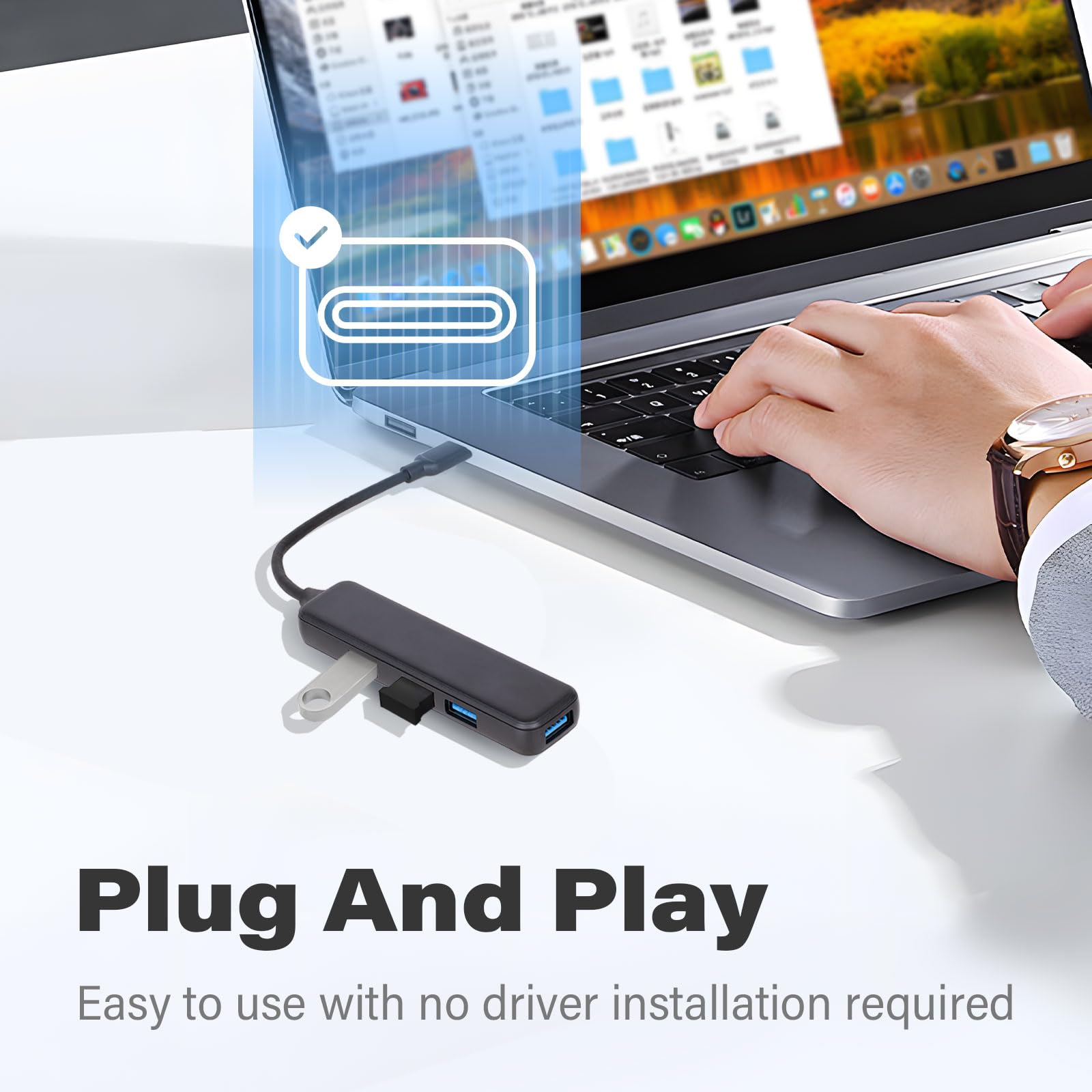 Xuangui Usb C To Usb Hub 4 Ports, Ultra Slim Portable Usb C Splitter With Usb 3.0 & 3 Usb 2.0 Ports Extender For C Port Laptop,