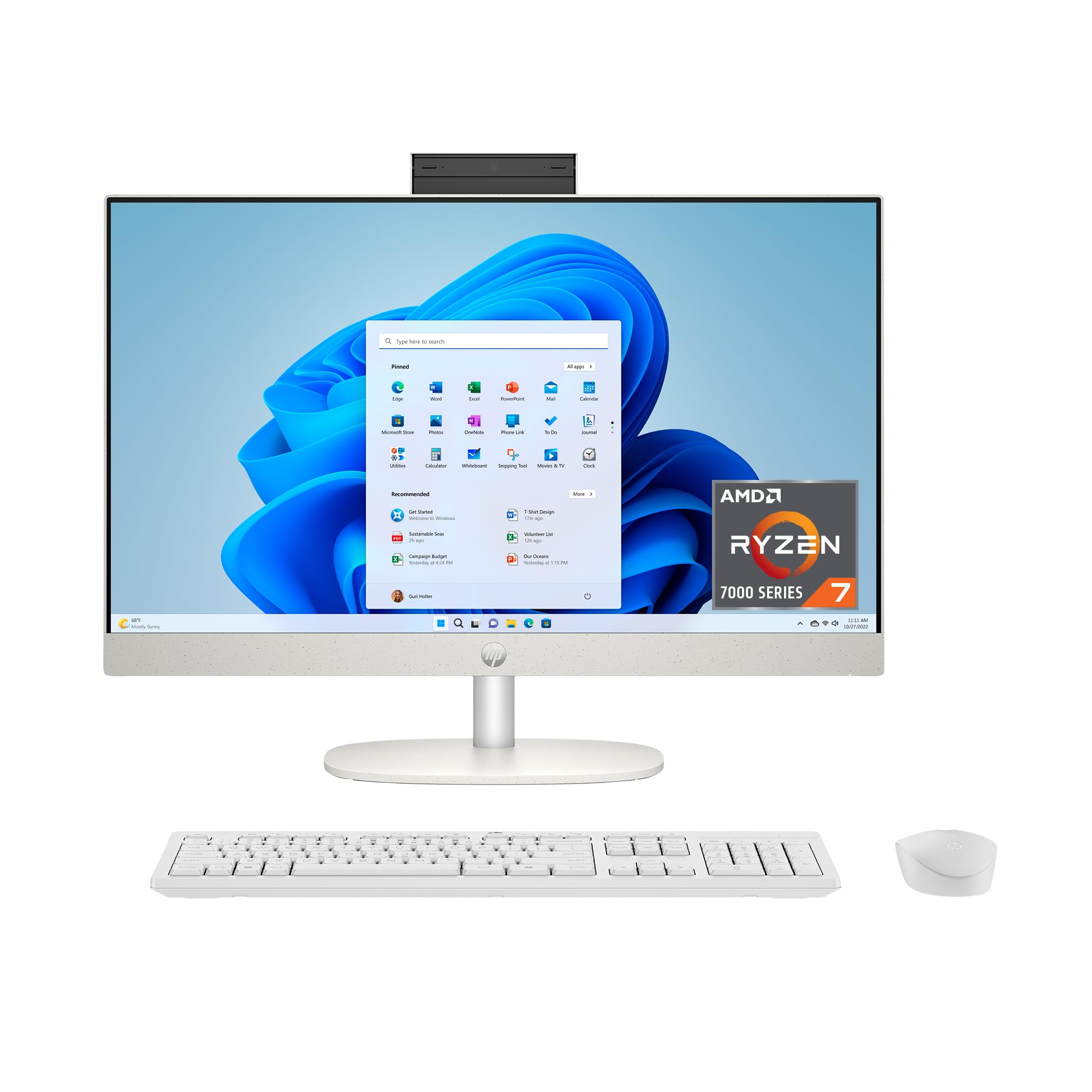 HP 23.8 inch All-in-One Desktop PC, FHD Touchscreen, AMD Ryzen 7 7730U, 16 GB RAM, 512 GB SSD, AMD Radeon Graphics, Windows 11 H