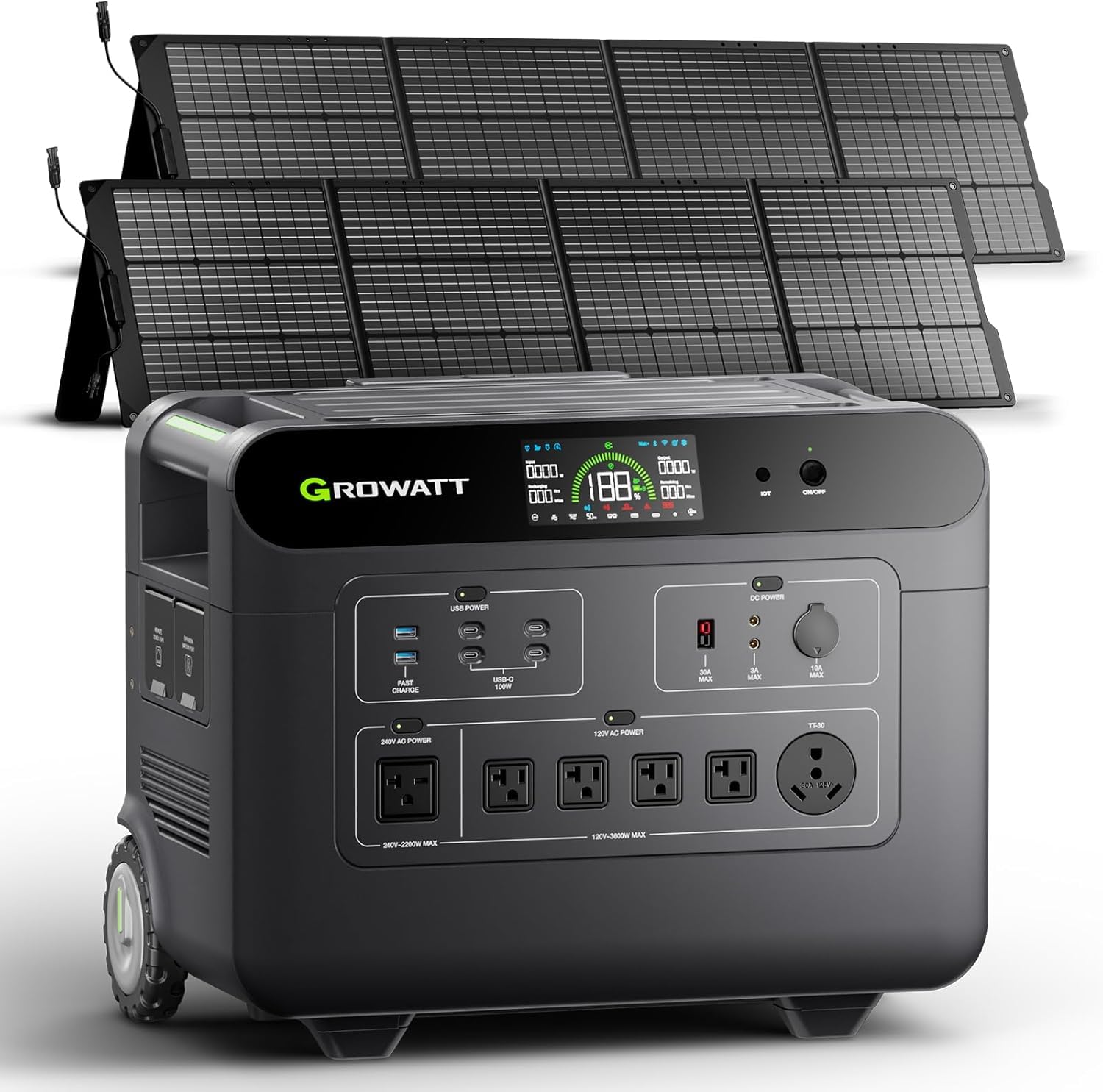 GROWATT HELIOS 3600 Portable Power Station with 400W Solar Panel, 3600Wh LFP Battery, Expandable to 240V/7200W AC Output, Up to