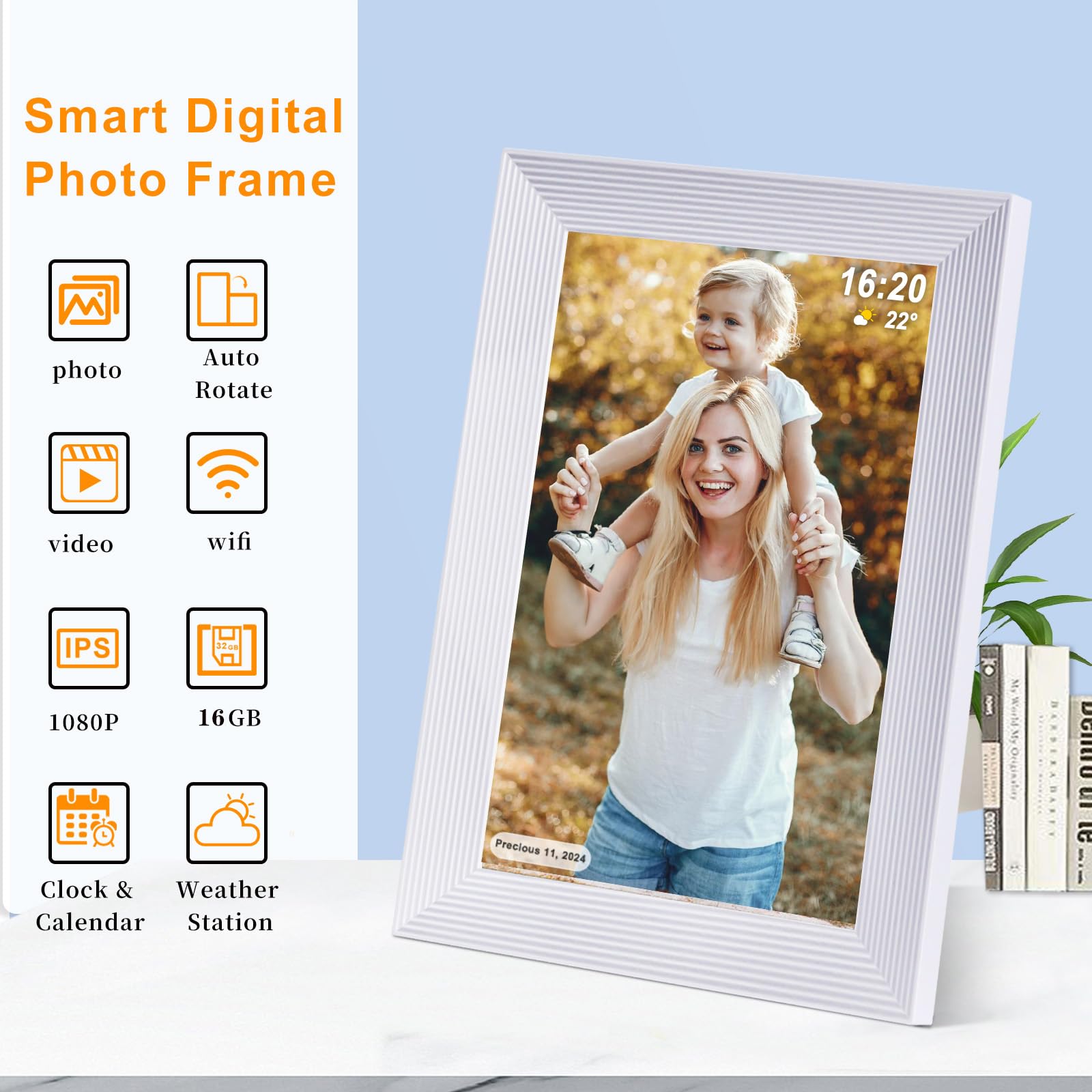 Frameo Digital Picture Frame Wifi 10.1 Inch Digital Photo Frame, 16Gb Memory, 1280 * 800 Hd Touch Screen, Auto Rotate, Pictures