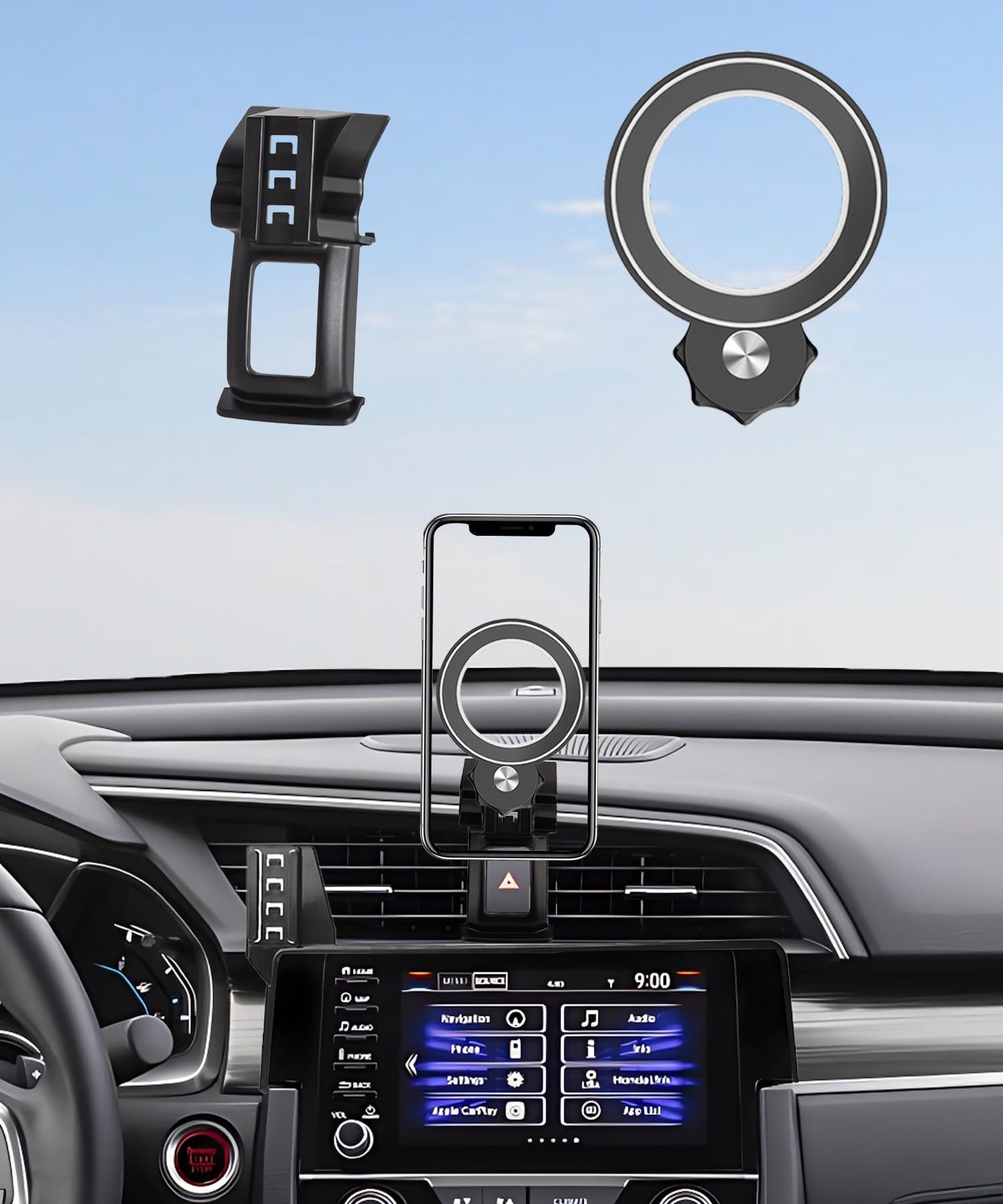 AbeeyGeomarn Car Phone Holder for Honda Civic 2016-2021 Accessories Compatible with MagSafe Hands-Free 360 Degree Rotation Adjus