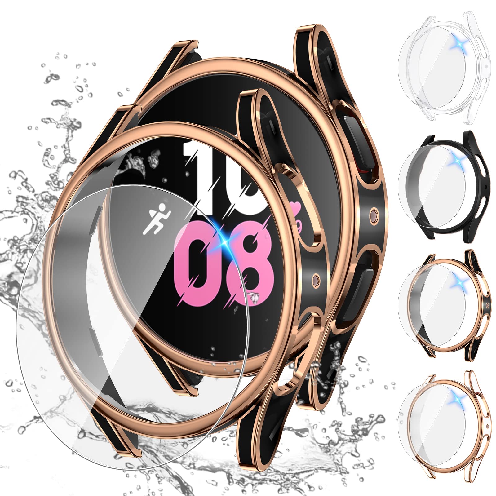 Tensea [4+4Pack for Samsung Galaxy Watch Fe 2024/5 2022/4 2021 Screen Protector and Case 40mm, Anti-Fog Tempered Glass Protectiv