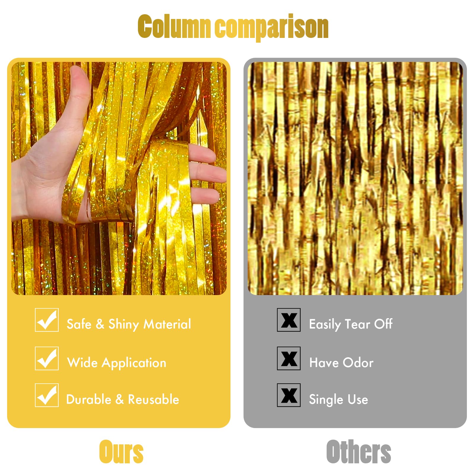 Canrevel 2 Pack 3.3X8.2 Feet Laser Gold Foil Fringe Backdrop Curtains, Tinsel Streamers Birthday Party Decorations, Fringe Backd