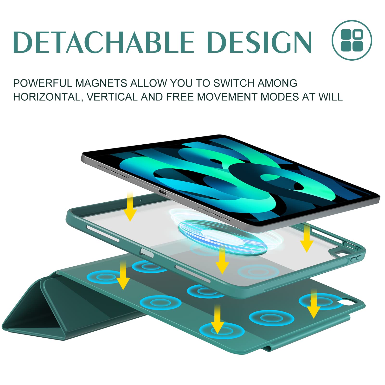 Zenlu 10.9/11 Inch Ipad Air Case With Removable Magnetic Folio Cover, Premium Pu Leather, Multiple Angles Stand, Pencil Slot Cha