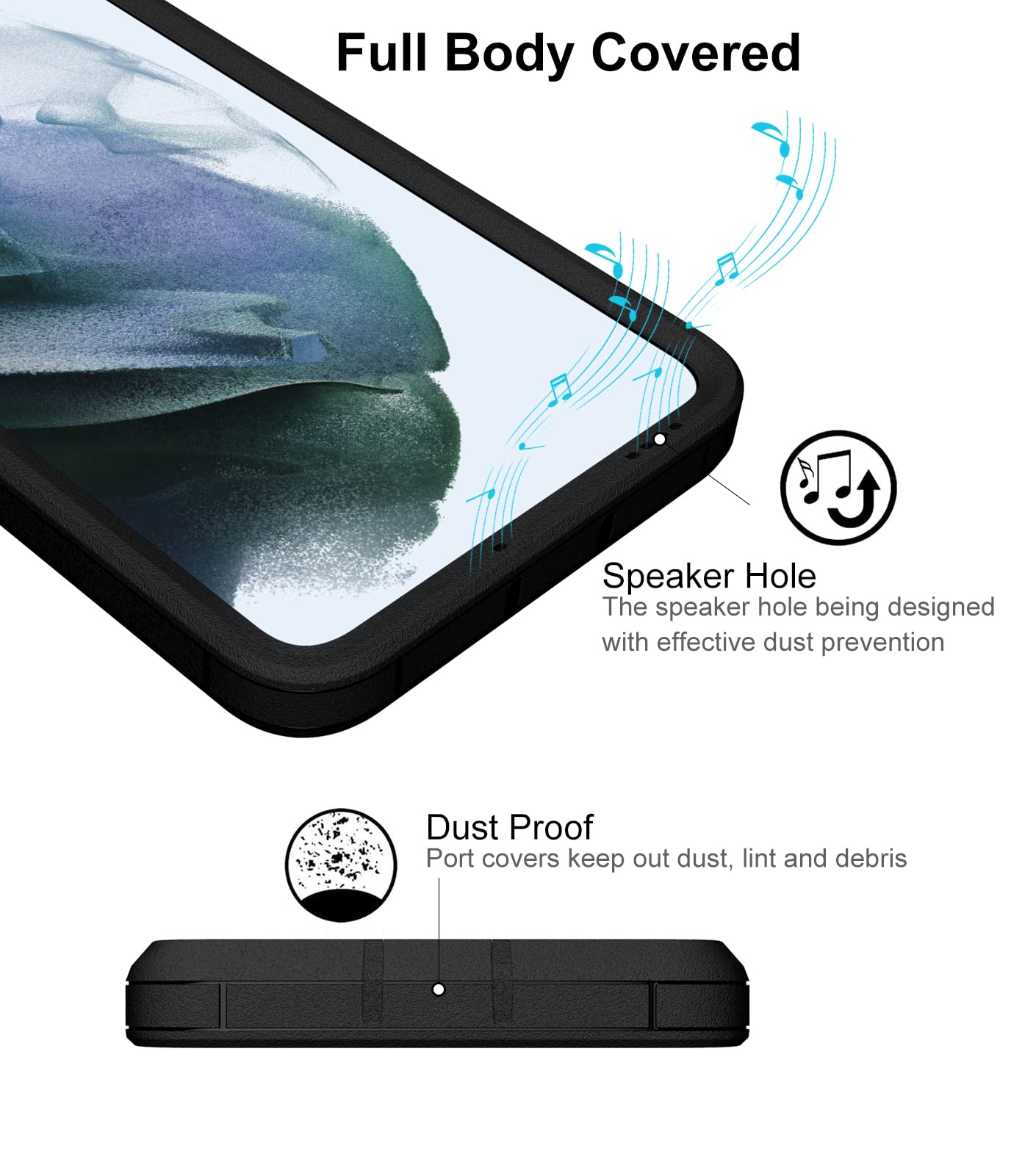 Dahkoiz For Samsung Galaxy S21 Fe 5G Case, And Glass Screen Protector, Dust Proof Port Cover, Full Body Protection Durable Rubbe