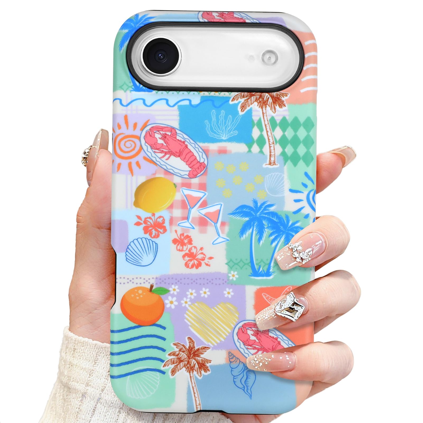 SOKAD Magnetic Beach Collage Phone Case for iPhone Air, Cute Sea Summer Collage Pattern Compatible with Magsafe Matte Protective