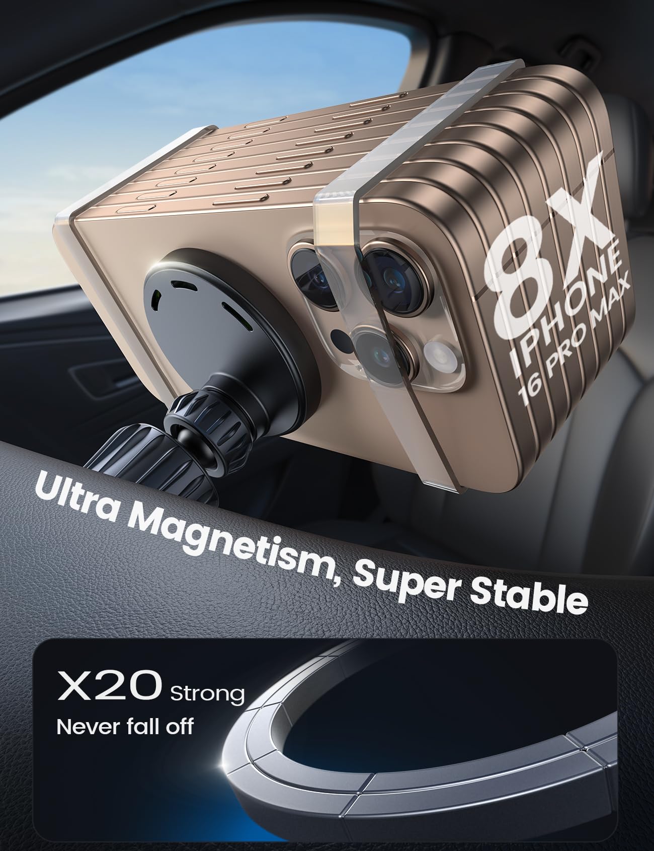 Lamicall 15W For Magsafe Car Mount Charger - [3-In-1 Upgraded Intelligent Chip] 360 Wireless Car Phone Holder Charger Vent Dashb