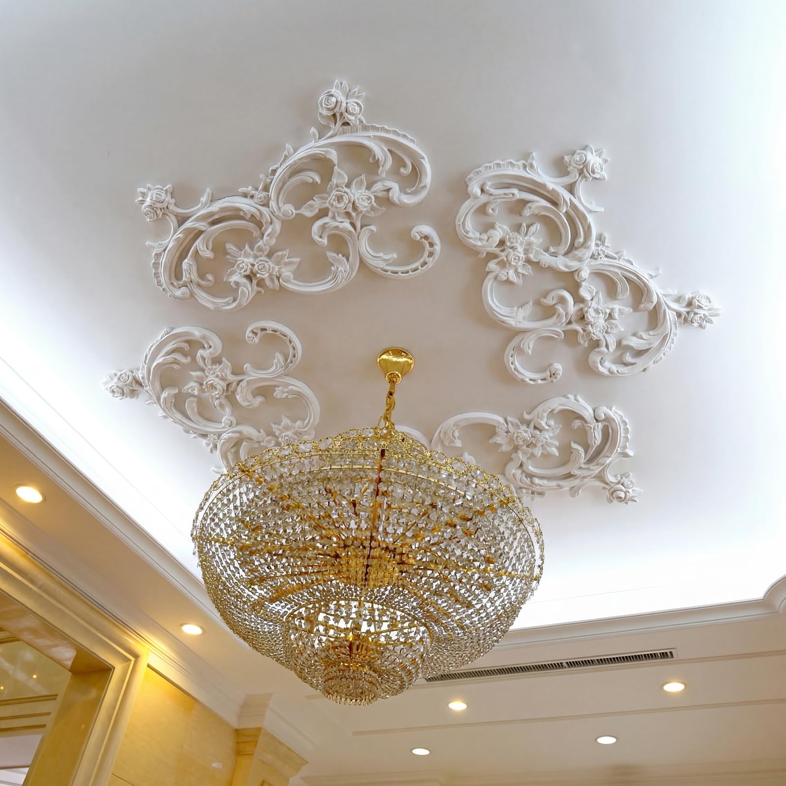 Nuanchu 33.5 Large PU Ceiling Medallion Combination Decorative 2.36 ID French Style Chandelier Base Ceiling Medallion for Li