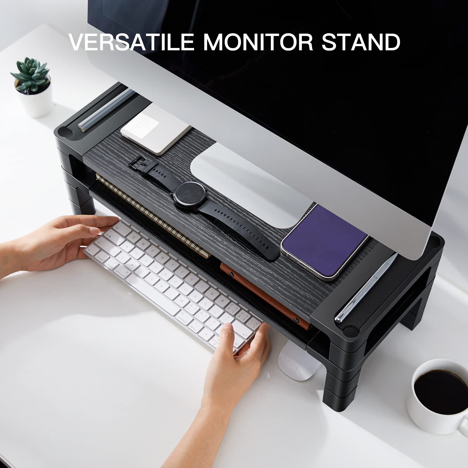 Huanuo Monitor Stand Computer Riser, Monitor Stand For Desk With Adjustable Height And 2 Platforms, Ergonomic Computer Riser, Monitor Riser For Laptops And Monitors, Hnms04