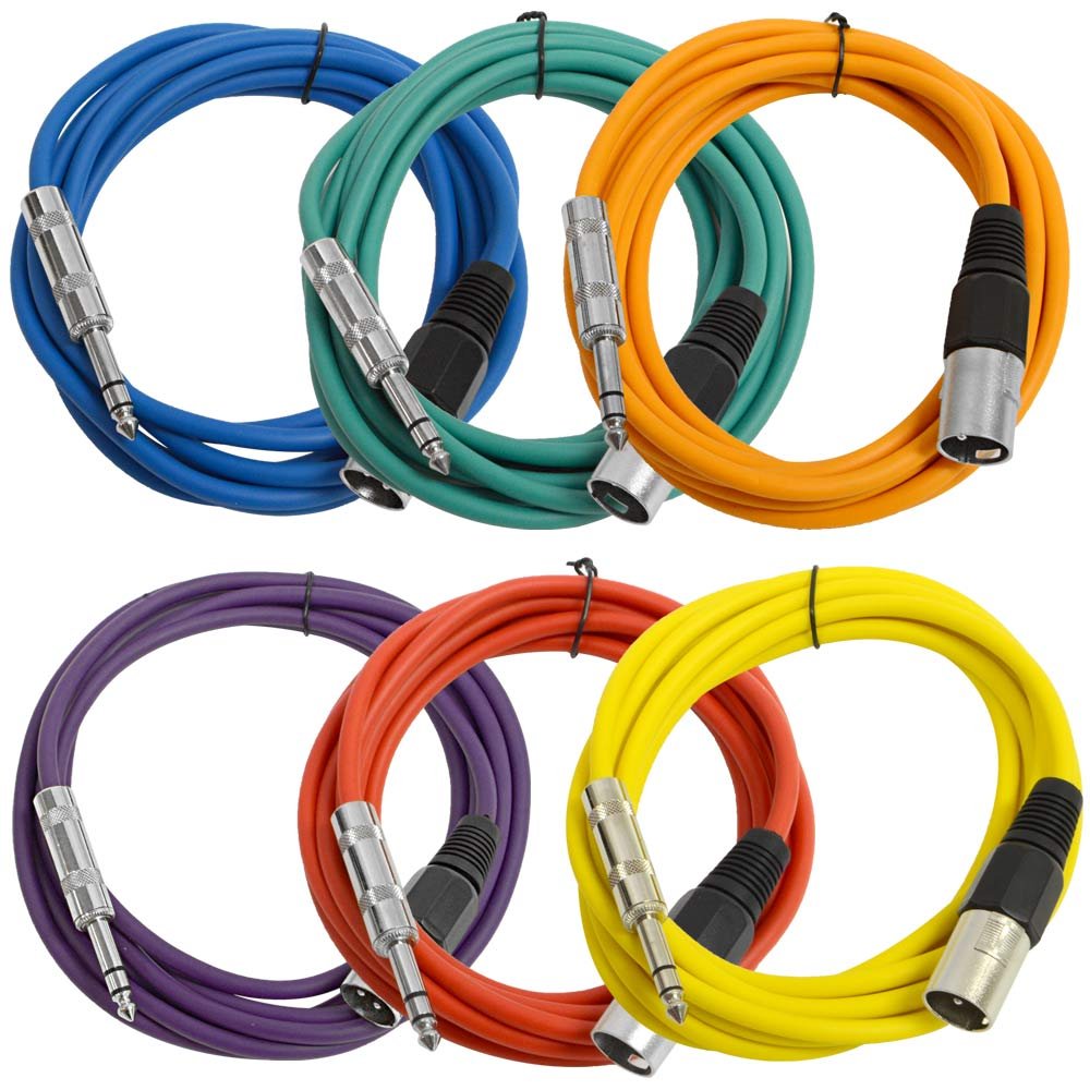 Seismic Audio - SATRXL-M10-6 Pack of Muliple Colored 10 XLR Male to 1/4 TRS Patch Cables