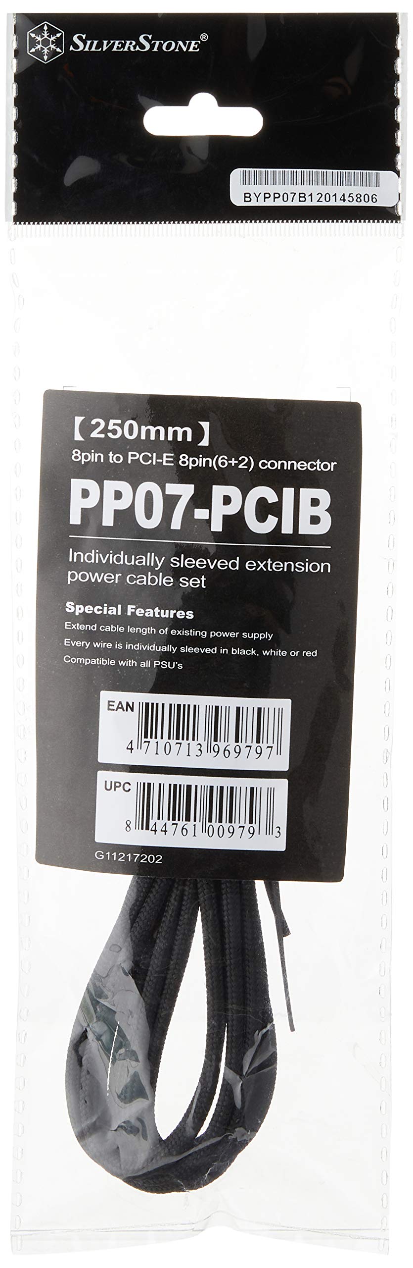 SilverStone Technology Sleeved PCI-E 8-Pin Extension Power Supply Cable PP07-PCIB Black