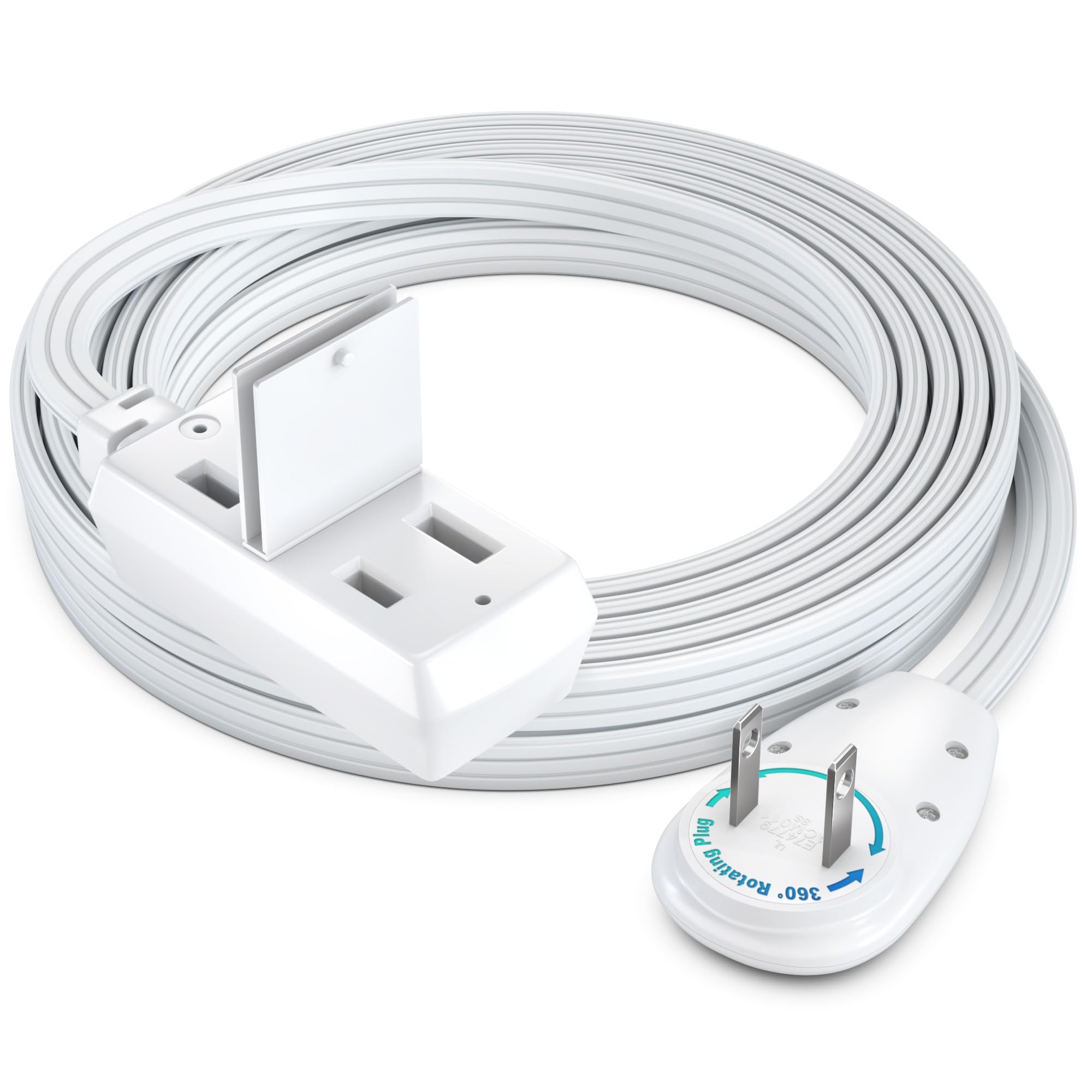 Maximm Cable 10Ft 360 Rotating Flat Plug Extension Cord/Wire, 16 Awg Multi 3 Outlet Extension Wire, 2 Prong With Safety Cover  