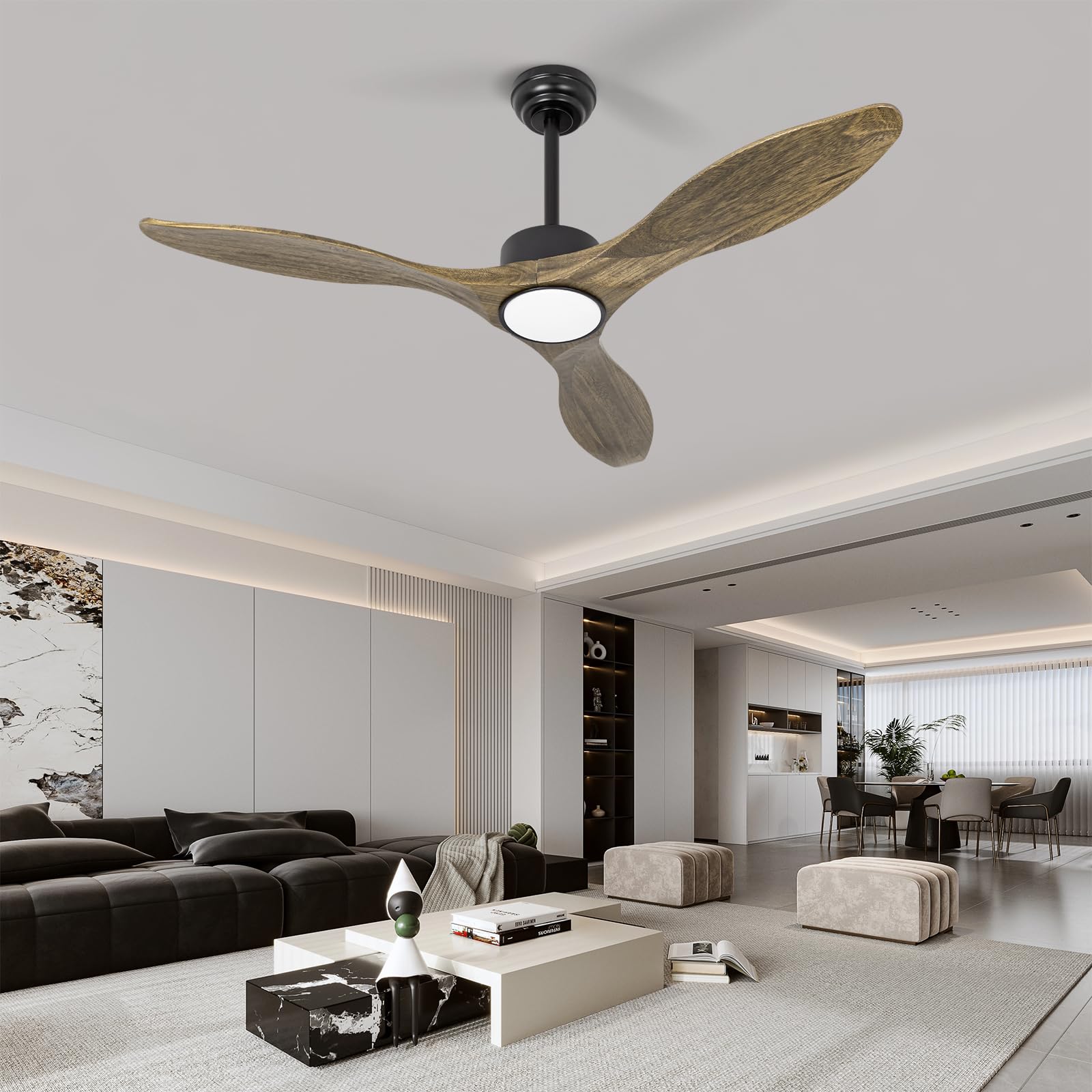 Revoici Ceiling Fans With Lights Remote 52Inch Solid Amber Color Wood Fan Timing 6Speeds Silent Reversible Dc Motor 3Cct Led Lig