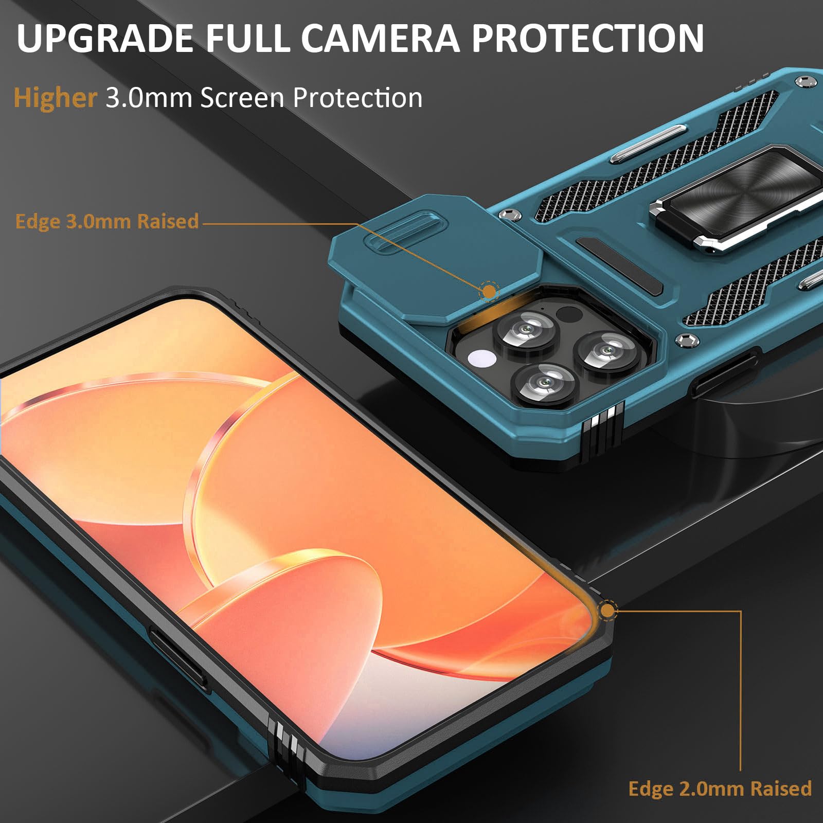 Sefing Phone Case For Iphone 15 Pro Case Iphone 15 Pro Phone Case With Camera Lens Cover, With Ring Holder Kickstand, Fit Magnet