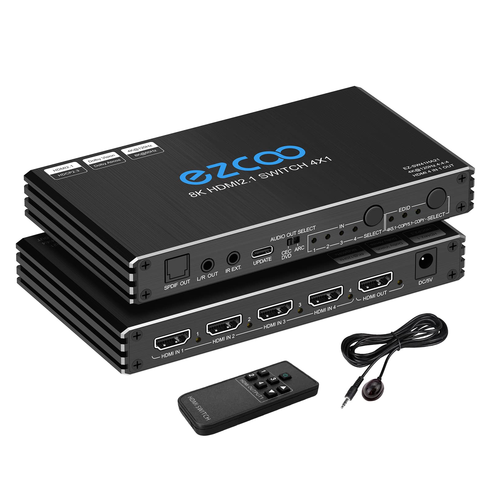 Hdmi Switch 8K 4X1 120Hz 48Gbp, Hdcp 2.3,Arc,Vrr,Cec,Hdmi Switcher 4 In 1 Out,4 Port Hdmi Selector,Ir Remote,3D,Hdr 10,D O L B Y