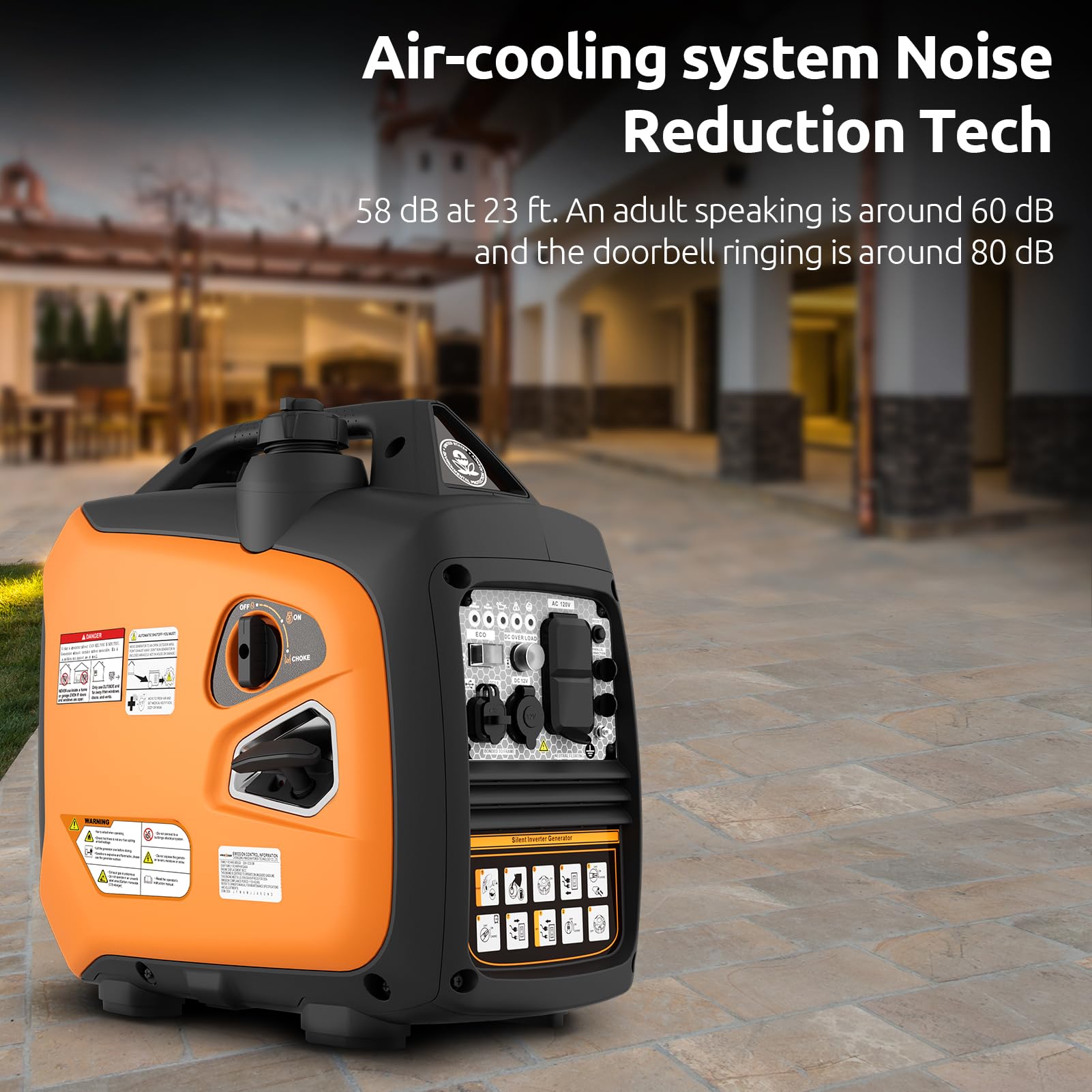 Portable Inverter Generator 2500W Gas Powered, Long Runtime Gas Generators For Home Use, Camping, Super Quiet Emergency Home Bac