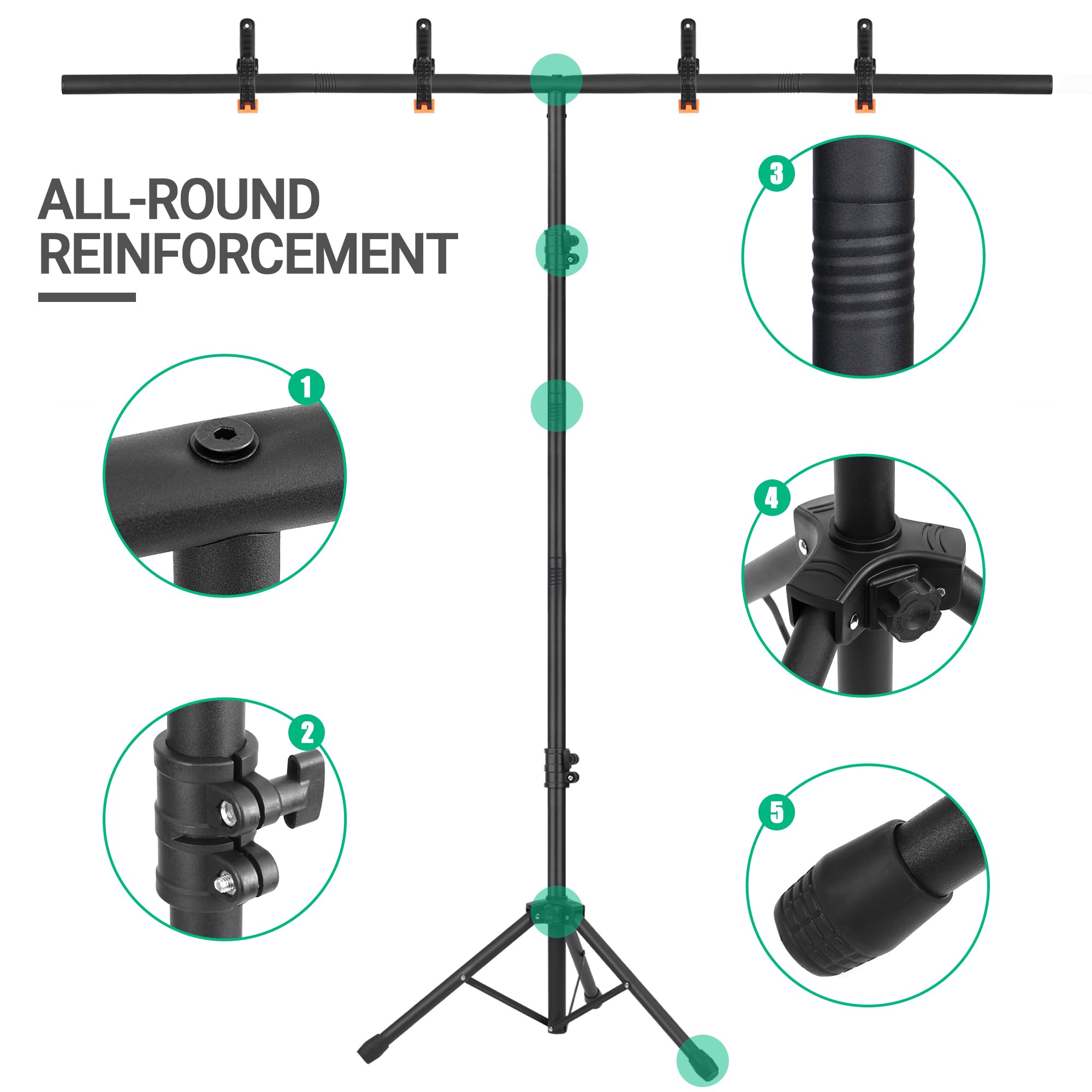 Coliflor T Shape Portable Backdrop Stand, 6.5X3.2Ft Adjustable Photo Background Stand Kit, Sturdy Small Back Drop Holder With 4