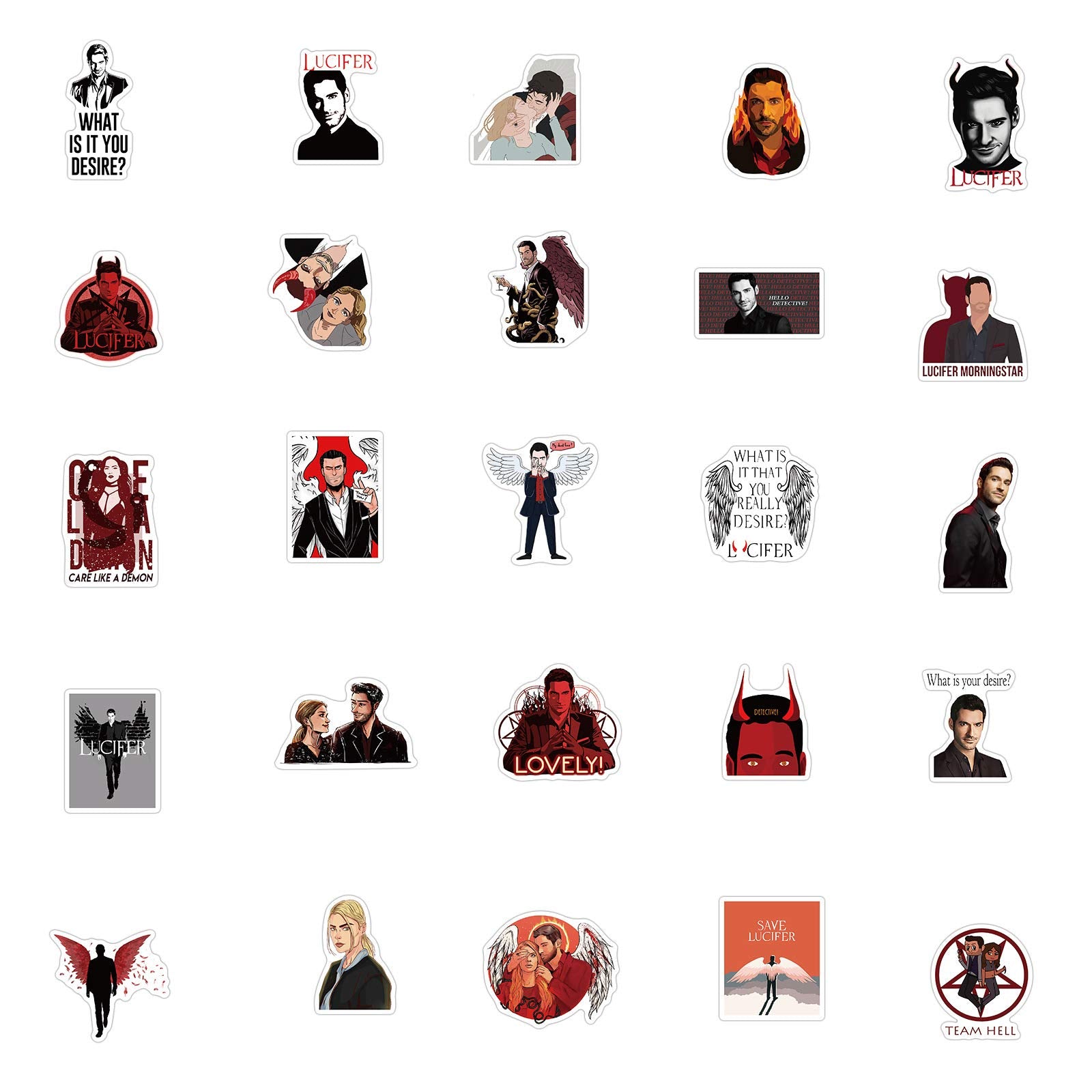 50Pcs Tv Show Lucifer Vinyls Stickers Laptop Sticker Waterproof Stickers Luggage Skateboard Water Bottle Stickers Decal Bicycle Bumper Snowboard Decorate Gift For Kid. (Lucifer)