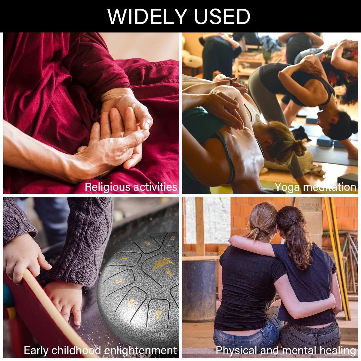 Steel Tongue Drum, Aklot 10 Inch 11 Notes Tank Drum C Key Percussion Steel Drum Kit W/Drum Mallets Note Stickers Finger Picks Ma