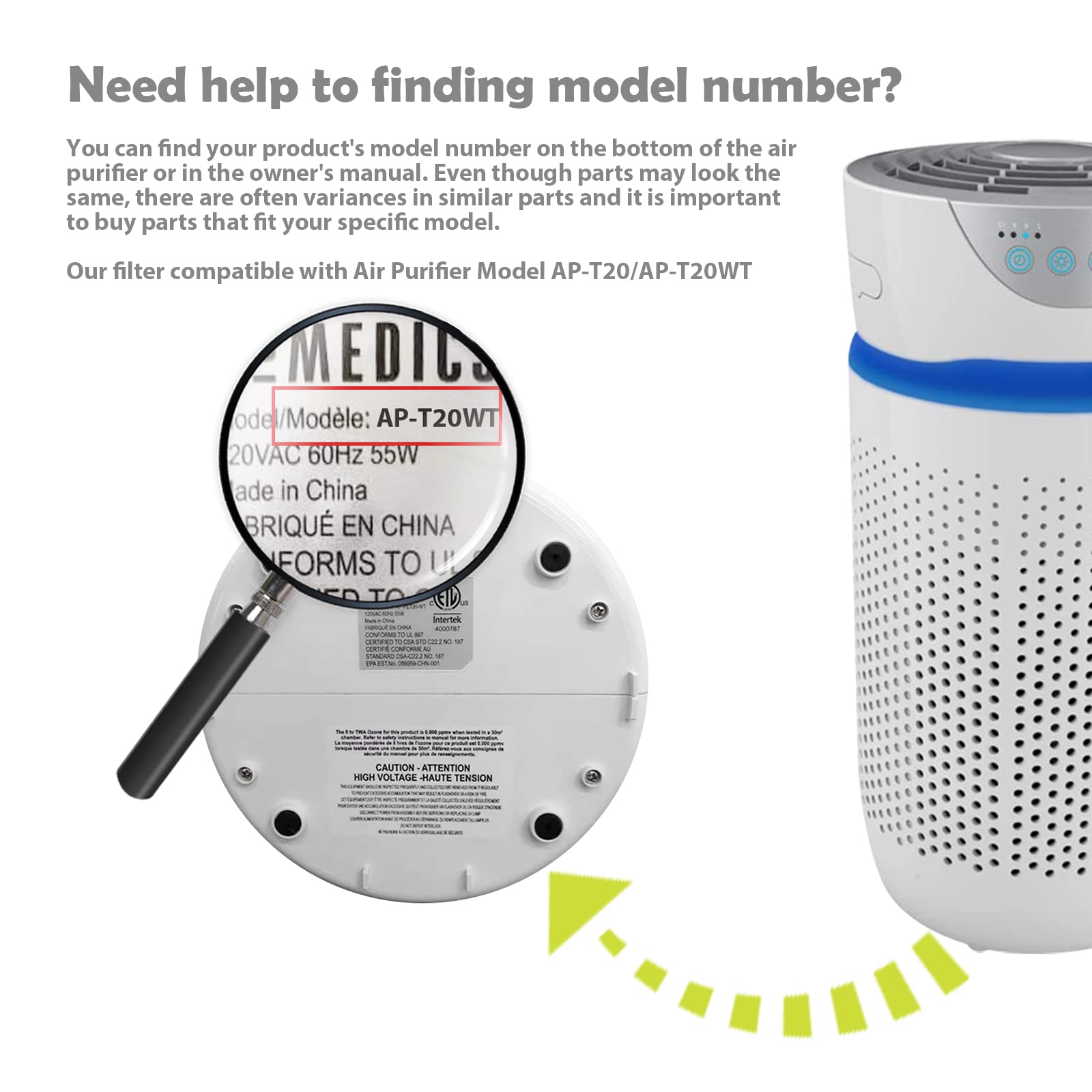 Ap T20 Replacement Filter Compatible With Homedics Air Purifier Model Ap T20, Ap T20Wt, Part# Ap T20Fl | 2 Pack White