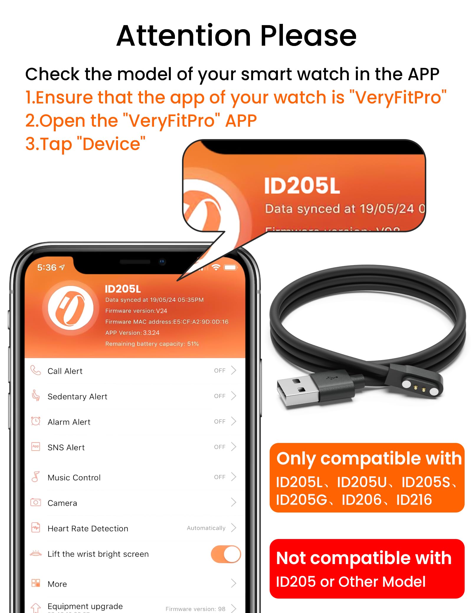 Sinoacc 3.3Ft USB Magnetic Smart Watch Charger for Umidigi, Letsfit, Yamay, Willful, Blackview - Compatible with Uwatch 3S/3/2