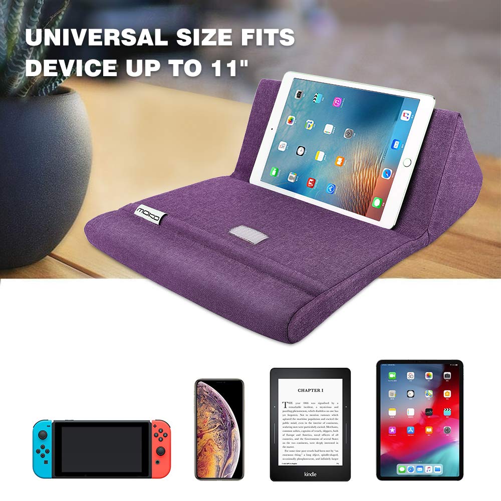 MoKo Tablet Pillow Stand, Soft Bed Pillow Holder, Fits up to 11' Pad, Fit with iPad 10th,iPad Pro 11 2022, New iPad Air 4/3, iPad Pro 11/10.5/9.7, Mini 5 4, Galaxy Tab S9/S9+,Purple