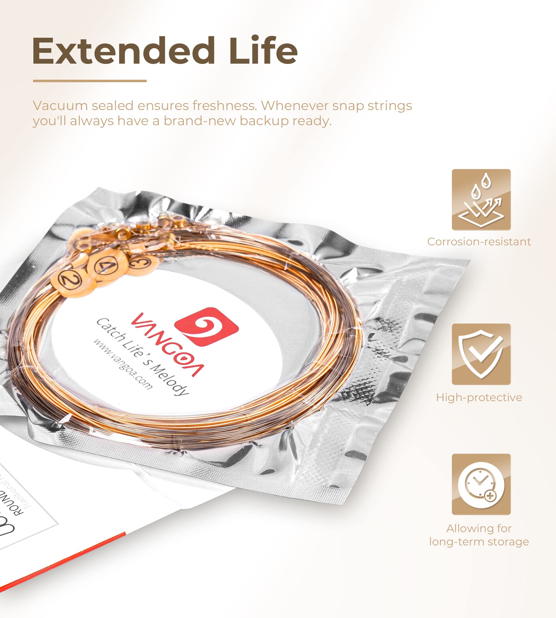 Vangoa Guitar Strings For 12 String Acoustic Guitar, 85/15 Bronze, Vacuum Sealed Packaging Durable Acoustic 12 String Set, Ball