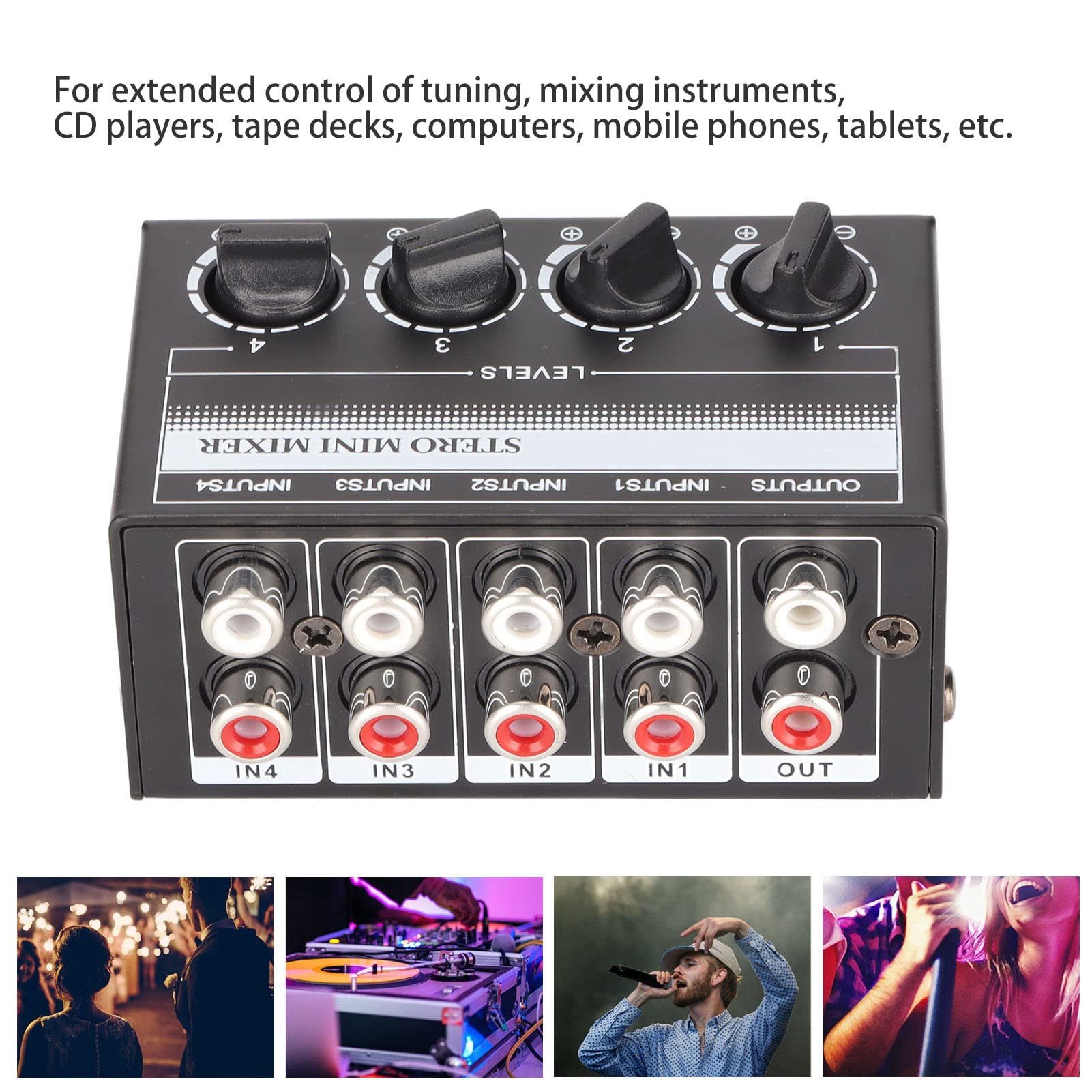 Cx400 Stereo Mini Audio Mixer, 4 Channel Portable Passive Mixer, Inputs Output Separate Volume Controls For Recording Studio Con