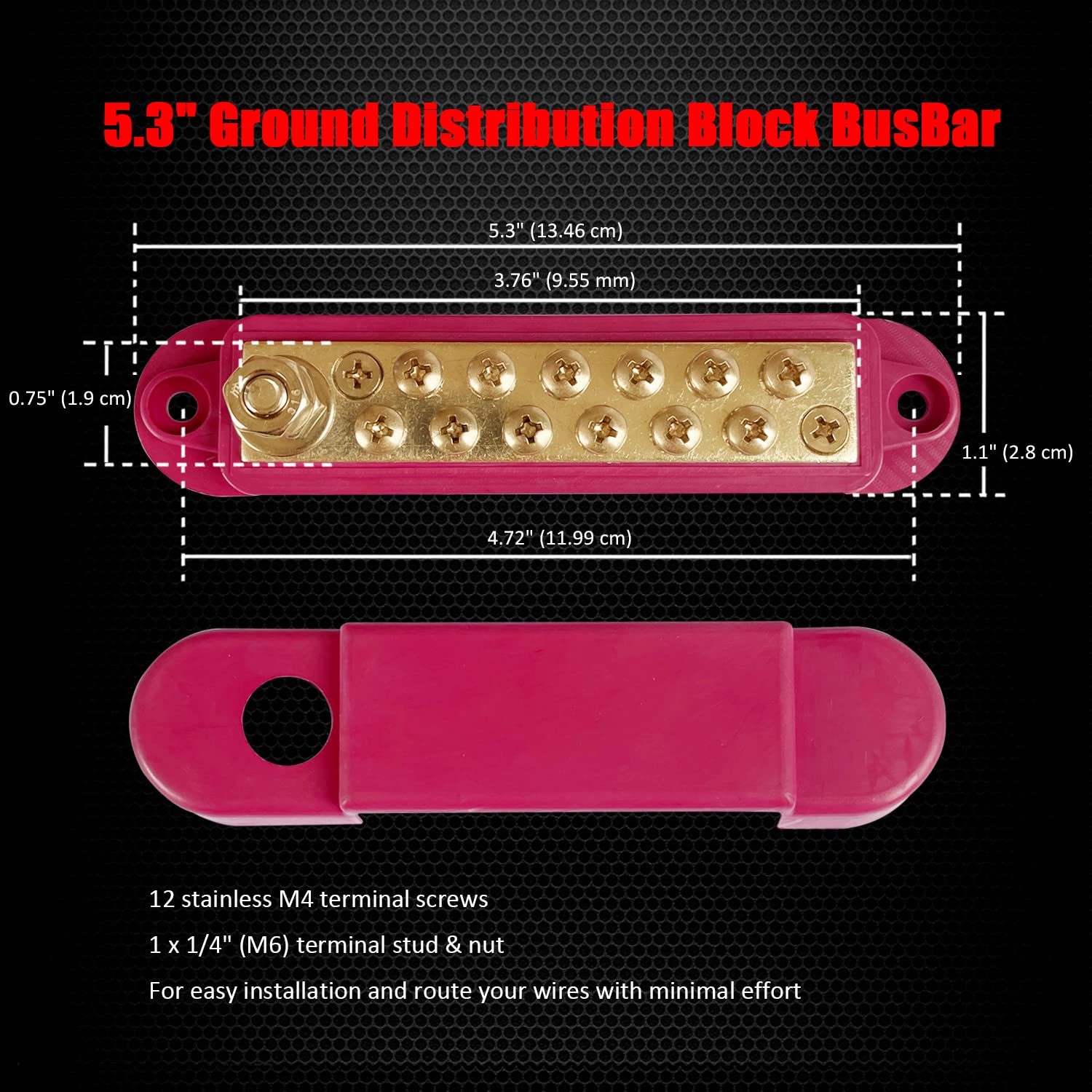 12 Terminals Bus Bar, Ampper 5.3 Brass Power Distribution Block Battery Busbar Junction For Car Vehicle Rv Truck Marine Boat Aud