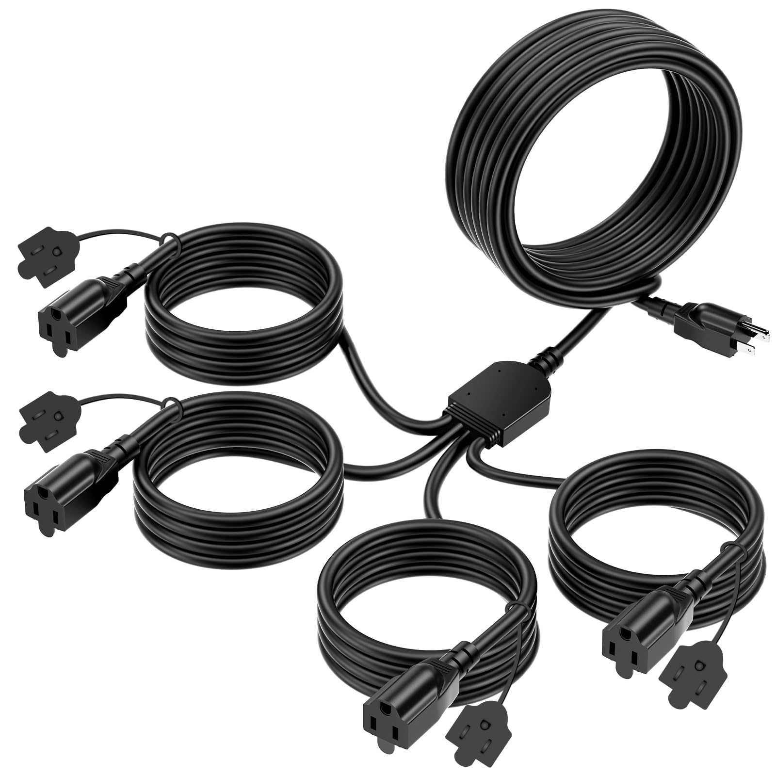 Yotiger 1 To 4 Splitter Extension Cord, Max 33.3 Ft End To End (43 Ft Total), 3 Prong Plug With 4 Extended Outlets, 16Awg/3C Sjt