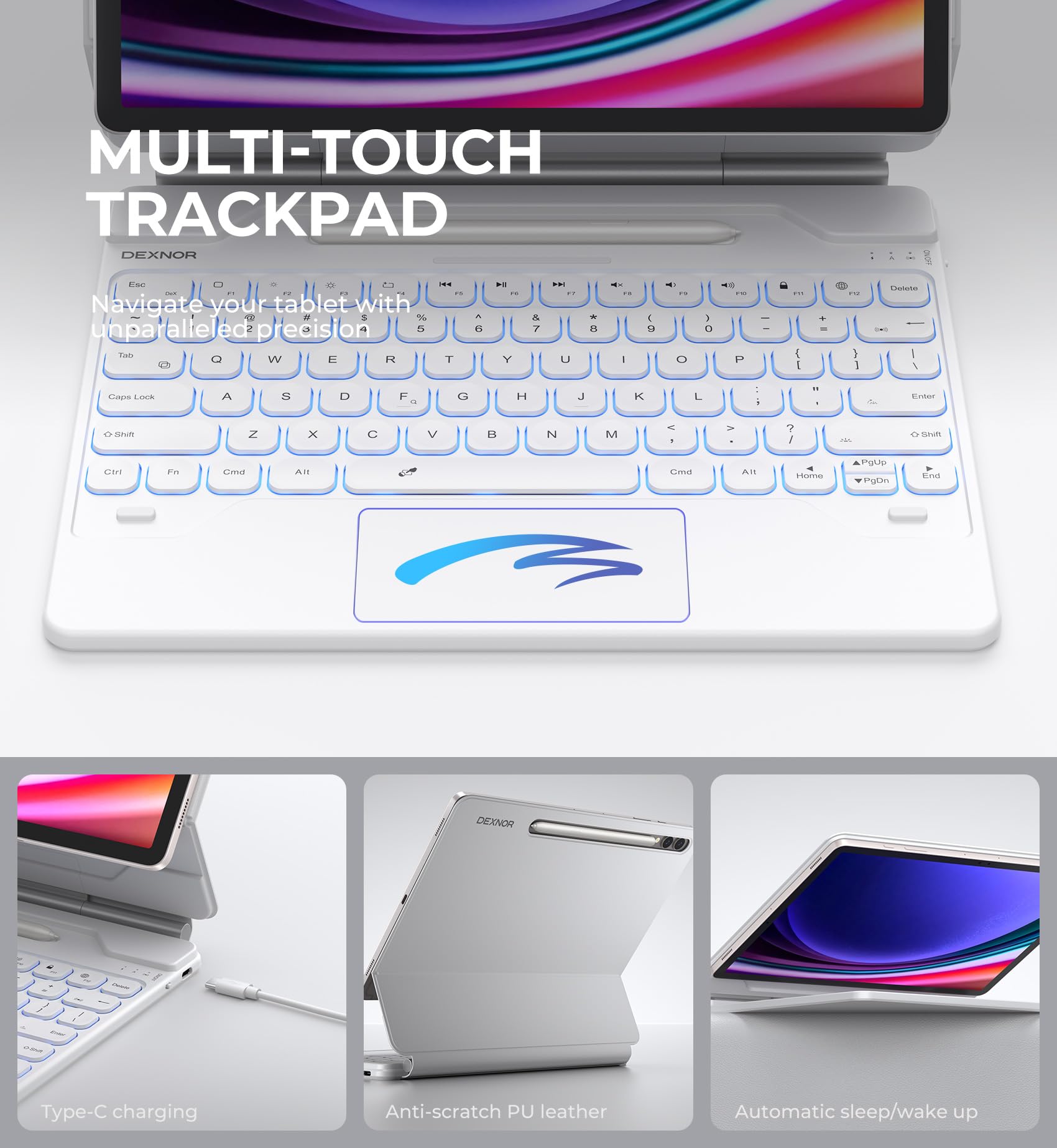 Dexnor For Samsung Galaxy Tab S10+ / S9+ / S8+ / S7+ Case With Keyboard, 12.4 Floating Cantilever Magnetic Stand, Multi-Touch