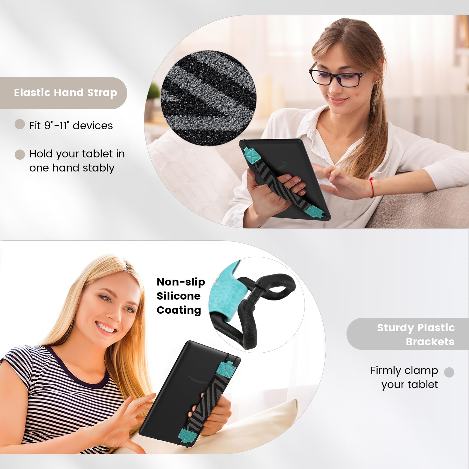 Moko Security Hand Strap For 9 11 Inch Tablet, Ipad/Ipad Pro/Ipad Air/Kindle Fire Hd/Samsung, High Elasticity Versatile Hand Str