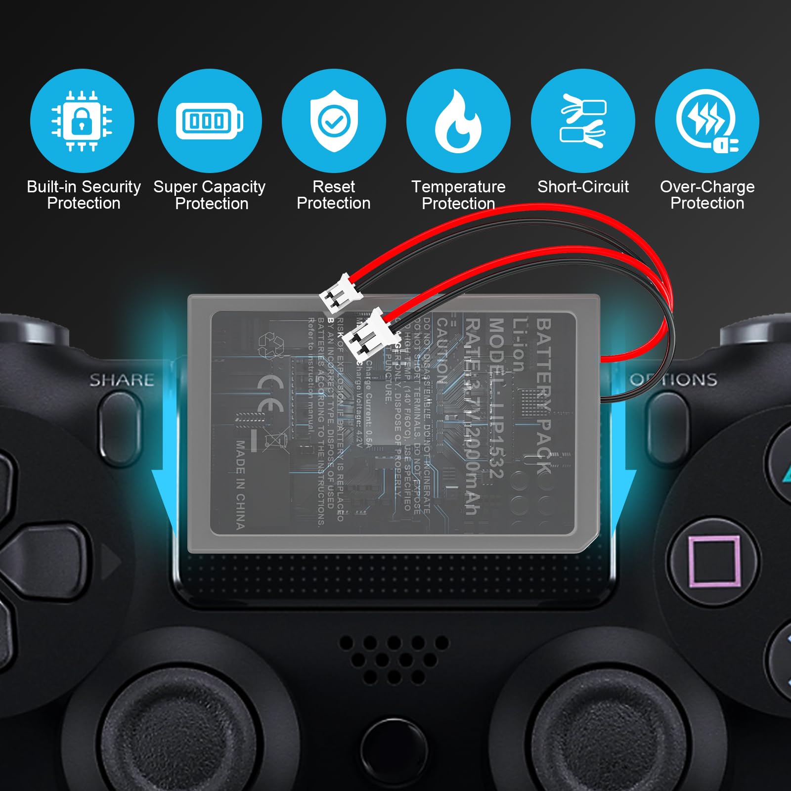 Kekucull 2 Pack 2000Mah Batteries For Ps4/Ps4 Pro/Ps4 Slim Controller,Replacement Lithium Battery For Playstation Ps4/Ps4 Pro/Ps