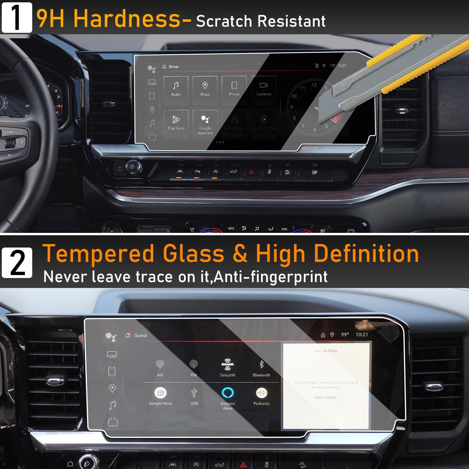 Moonlinks Tempered Glass Screen Protector 13.4'' Compatible With 2022 2024 Chevy Silverado Gmc Sierra 1500/2500/3500 Navigation