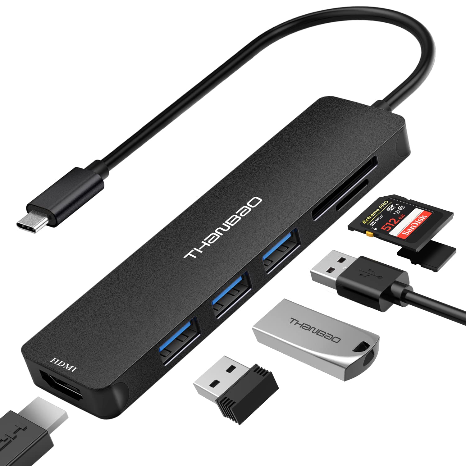 Usb C Hub Multiport Adapter Usb C Dongle For Macbook Pro, 7 In 1 Dongle Usb C To Hdmi, 3 Usb 3.0 Ports, Sd/Tf Card Reader Compat