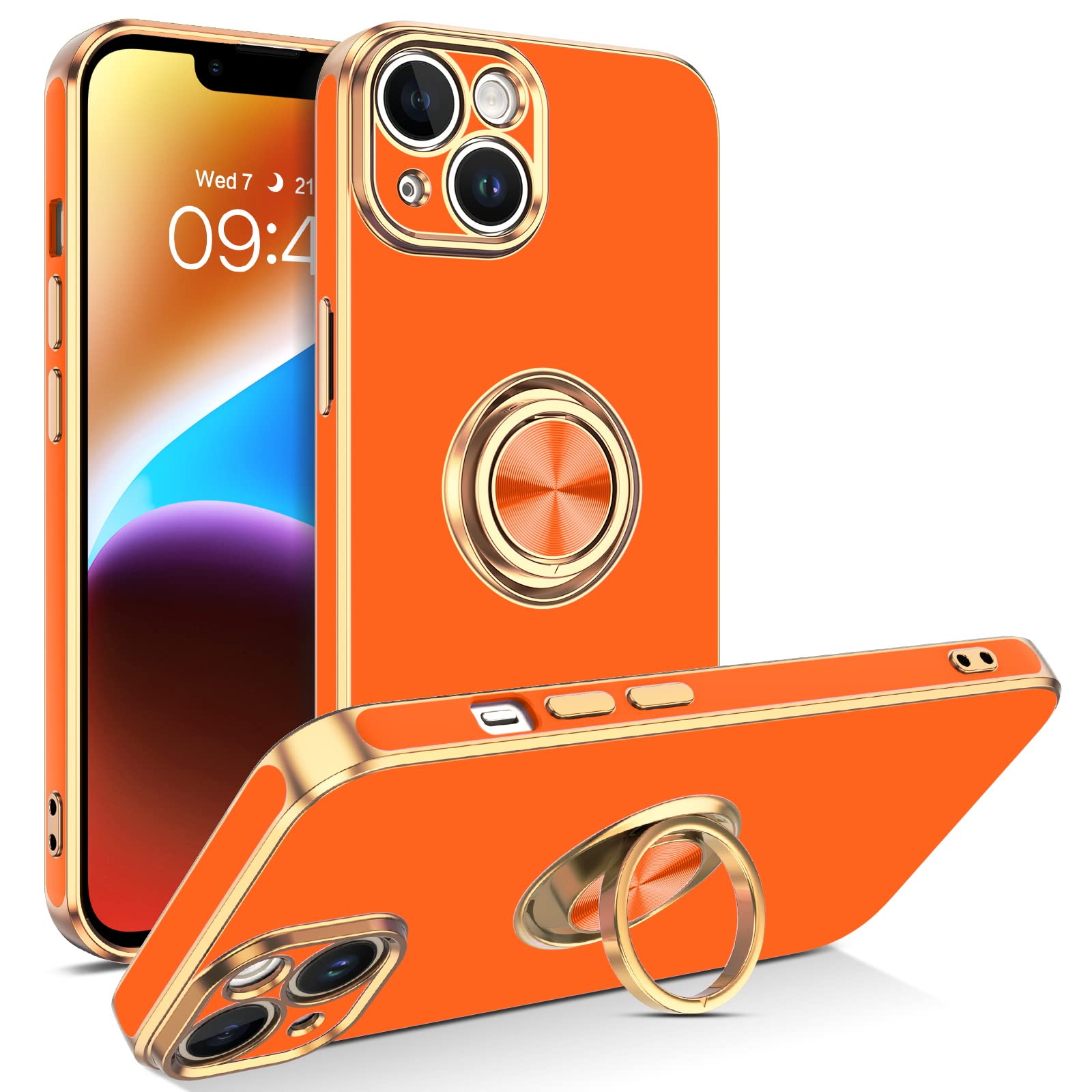 Veningo Compatible With Apple 14 Case,Phone Case For Apple 14,Slim Fit Soft 360 Ring Holder Kickstand Magnetic Car Mount Support